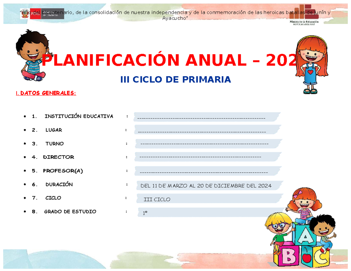 Planificación Anual 2024 - Ciclo de Primaria: Aprendizajes y ...