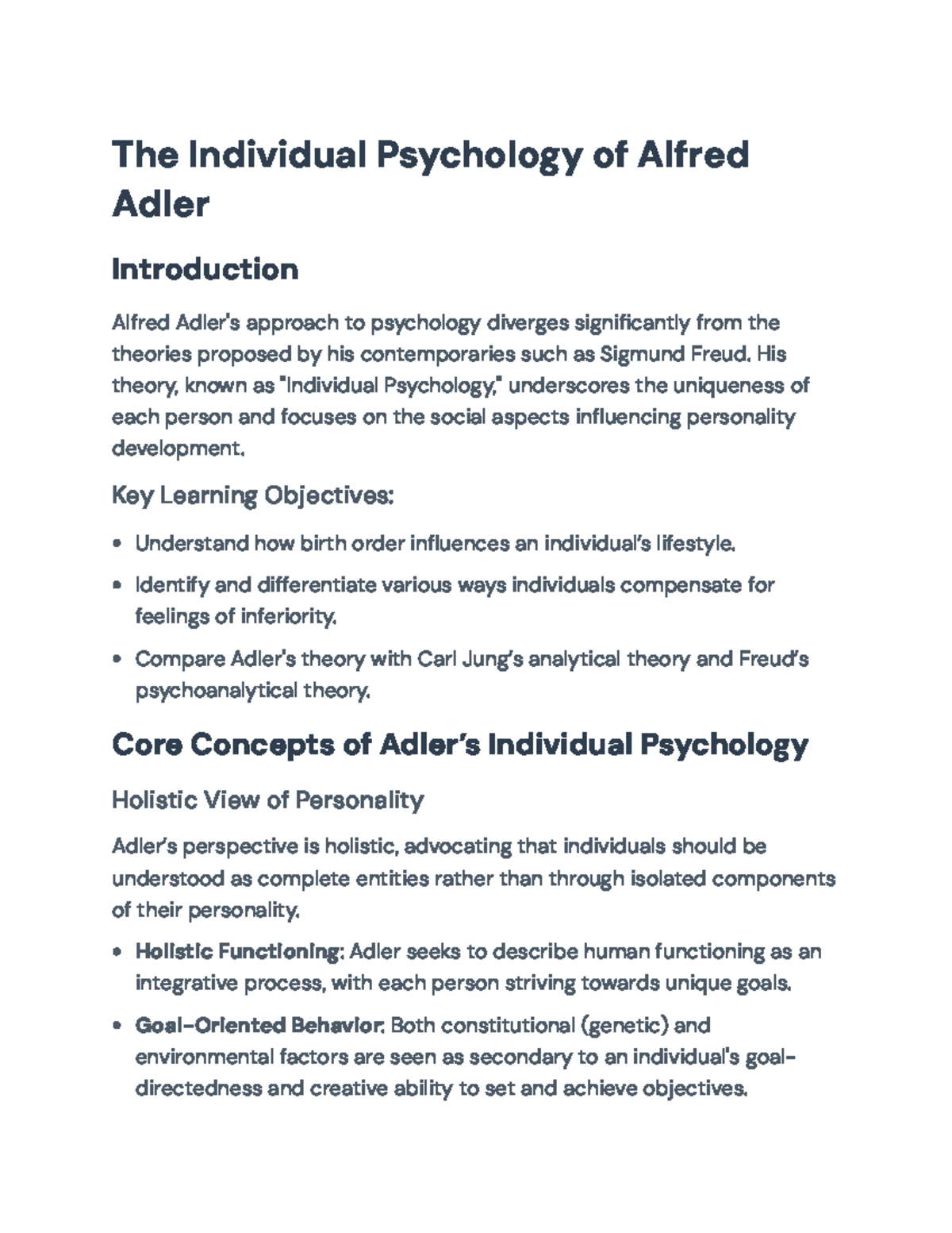 The Individual Psychology of Alfred Adler: Concepts and Implications ...