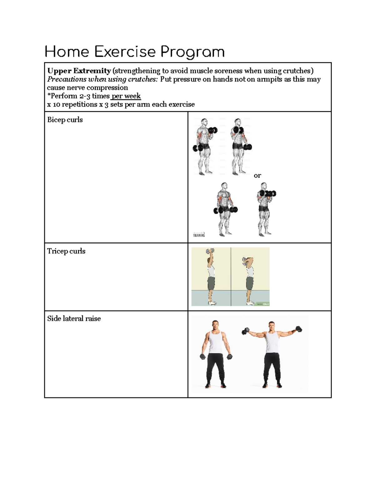 Exercise Program Upper Extremity Home Exercise Program