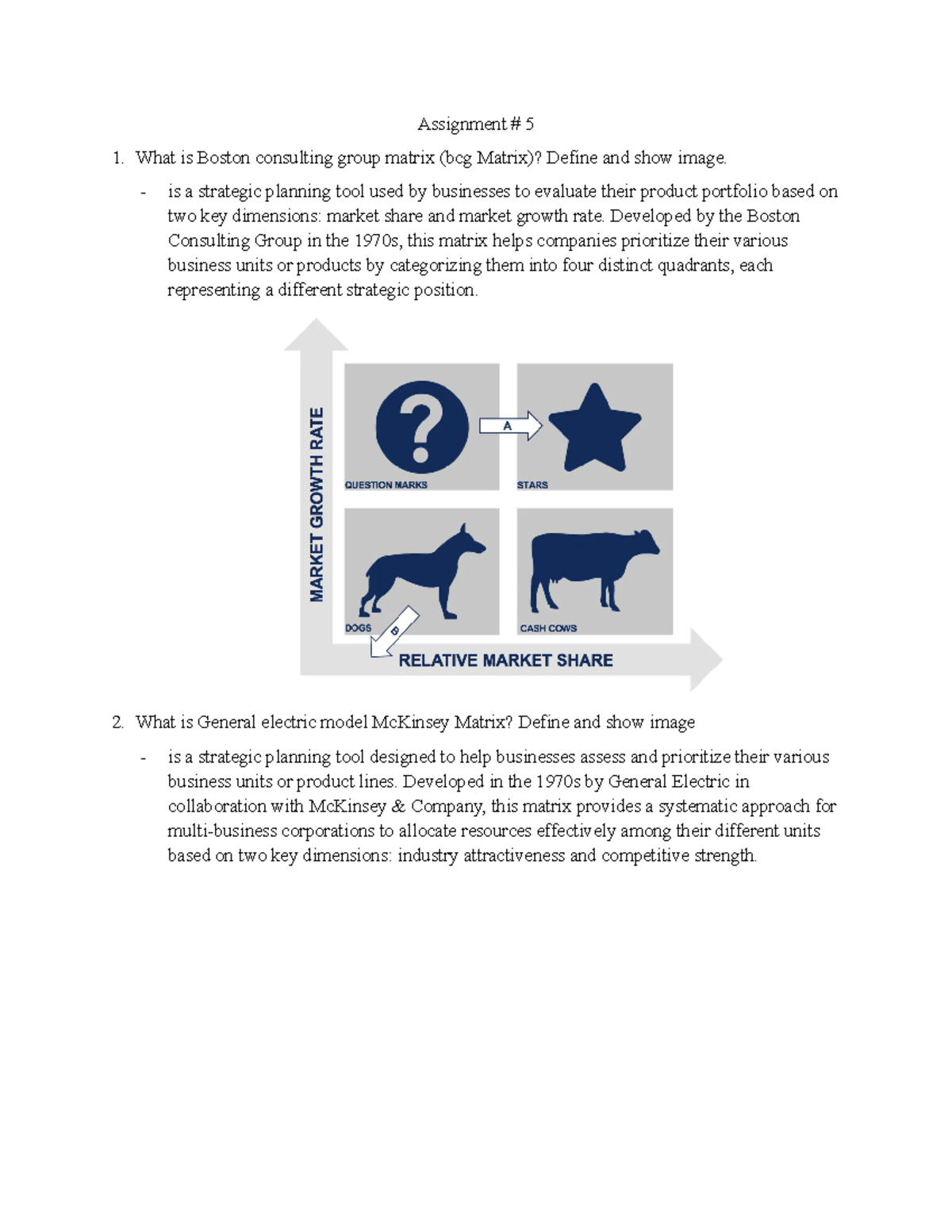 Assignment 6 sm - Assignment # 5 What is Boston consulting group matrix ...