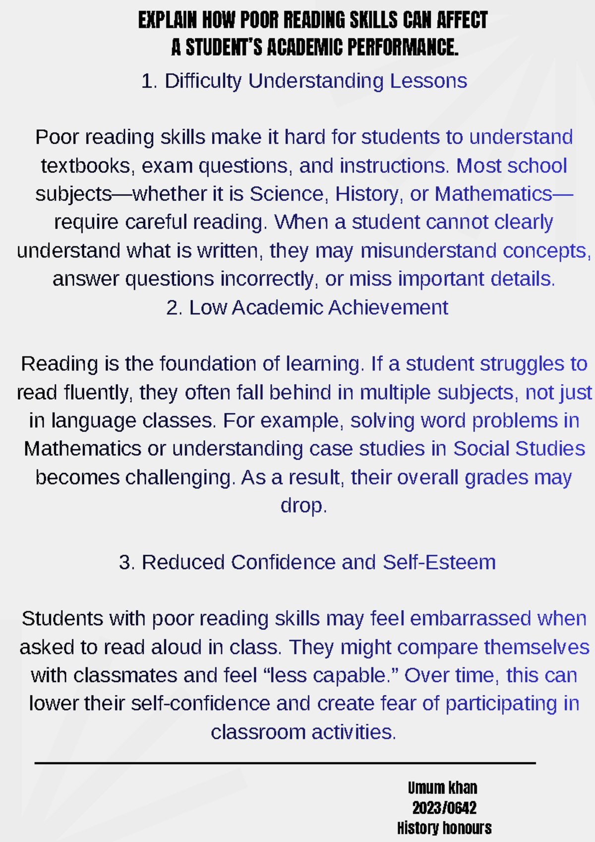 Impact of Poor Reading Skills on Academic Performance: A Study - Studocu