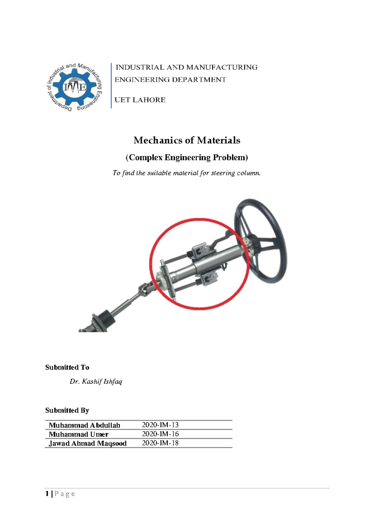 CEP – Selection of Materials for Steering Column: Mechanics of ...