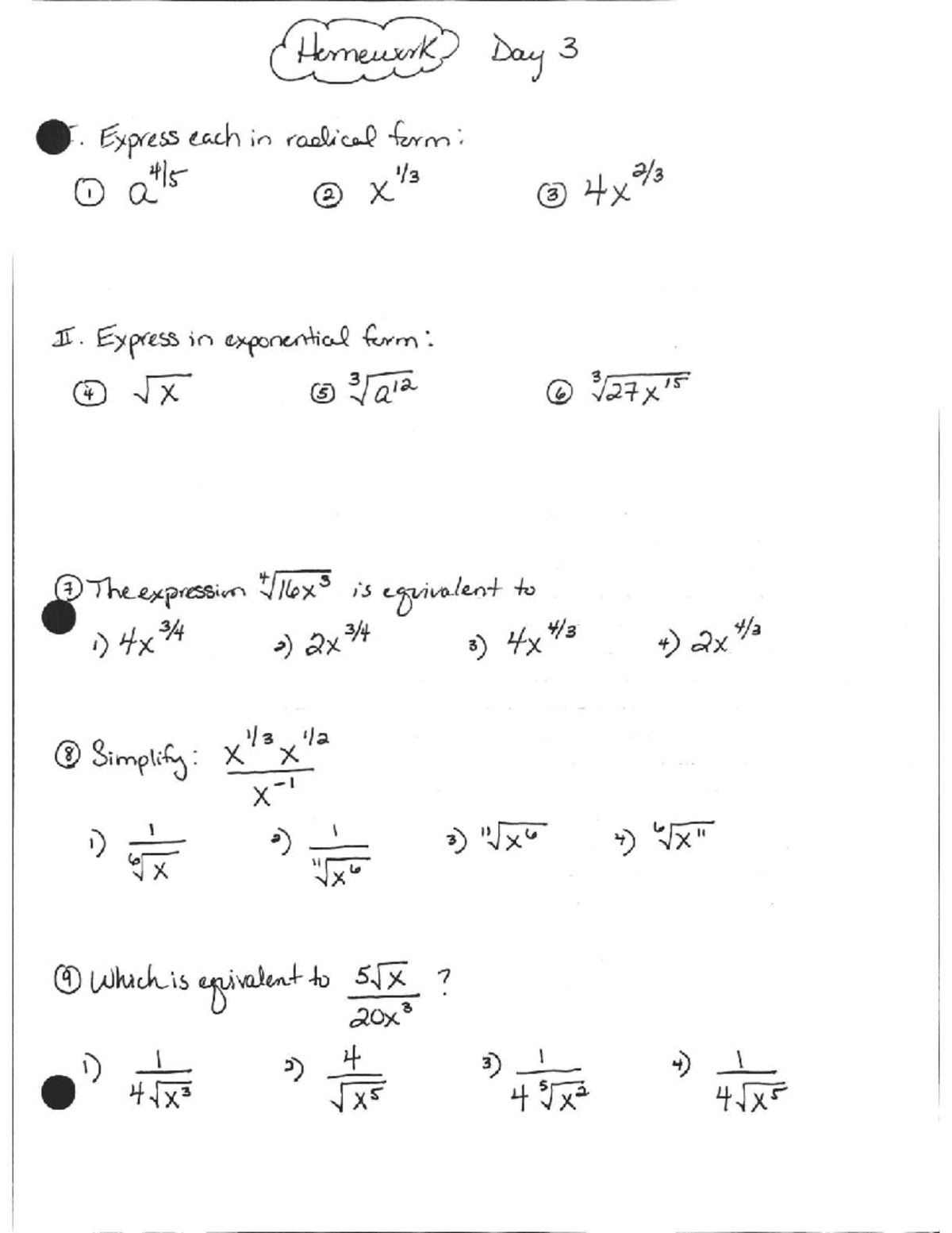Homework Cheat Sheet: Radical & Exponential Forms (Day 3) - Studocu