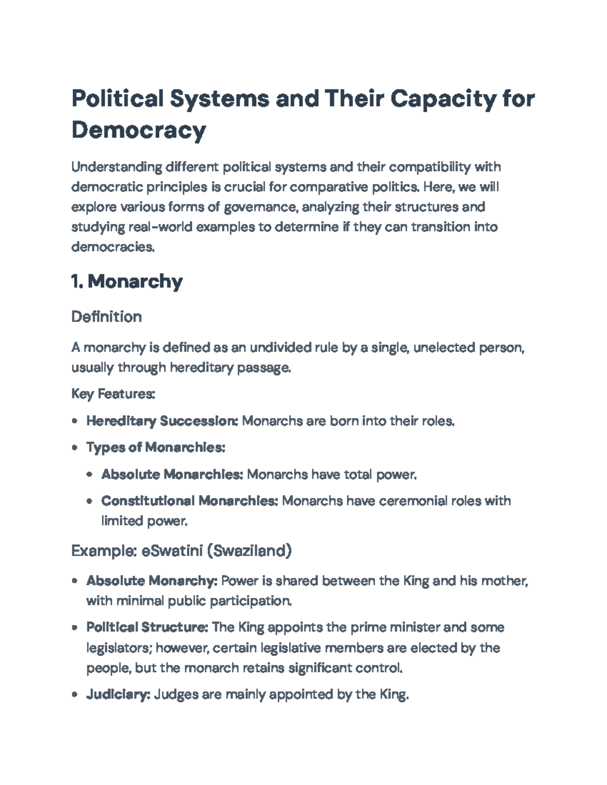 Political Systems and Their Capacity for Democracy: A Comparative ...