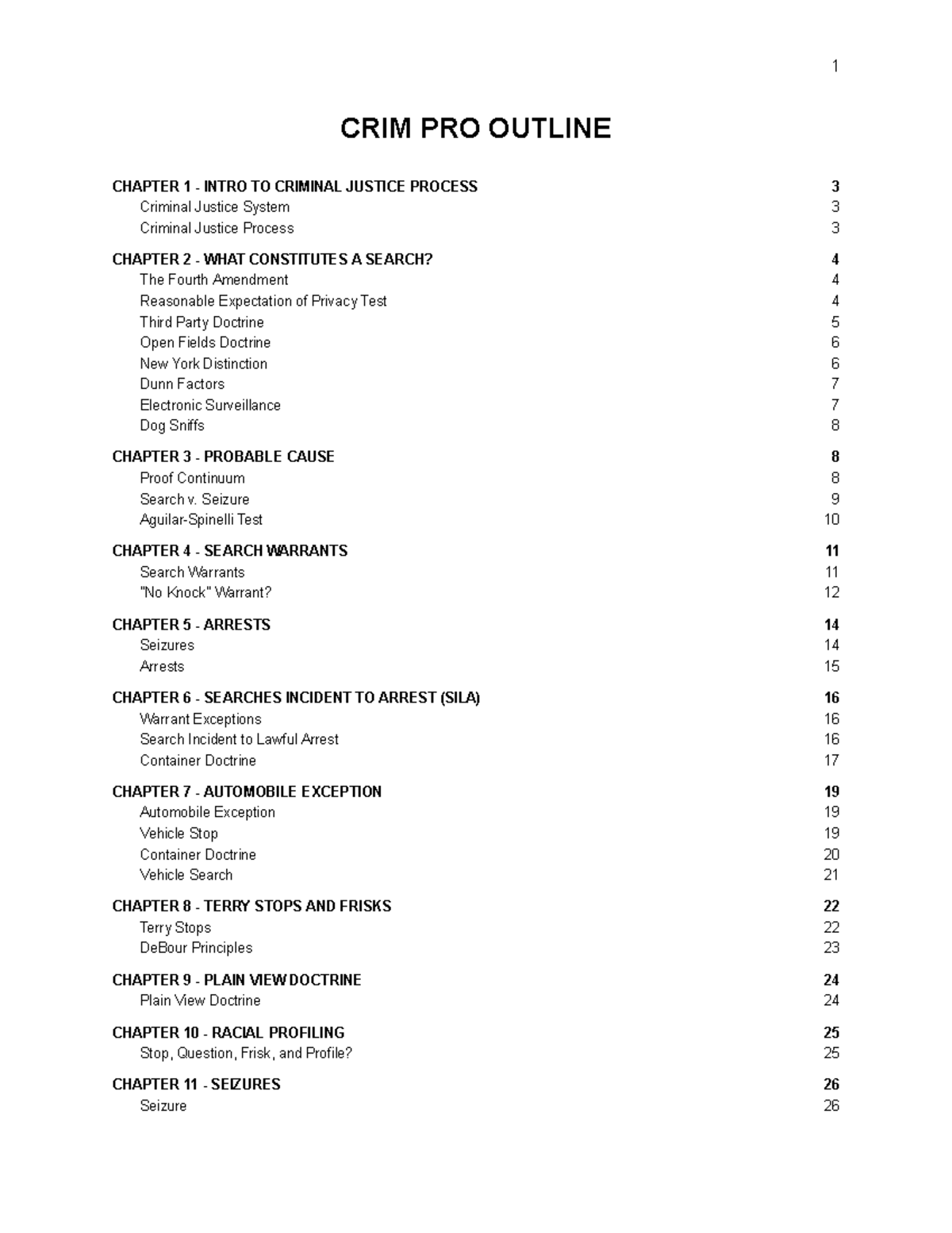 CRIM PRO OUTLINE: CHAPTERS ON SEARCHES, WARRANTS, AND ARRESTS - Studocu