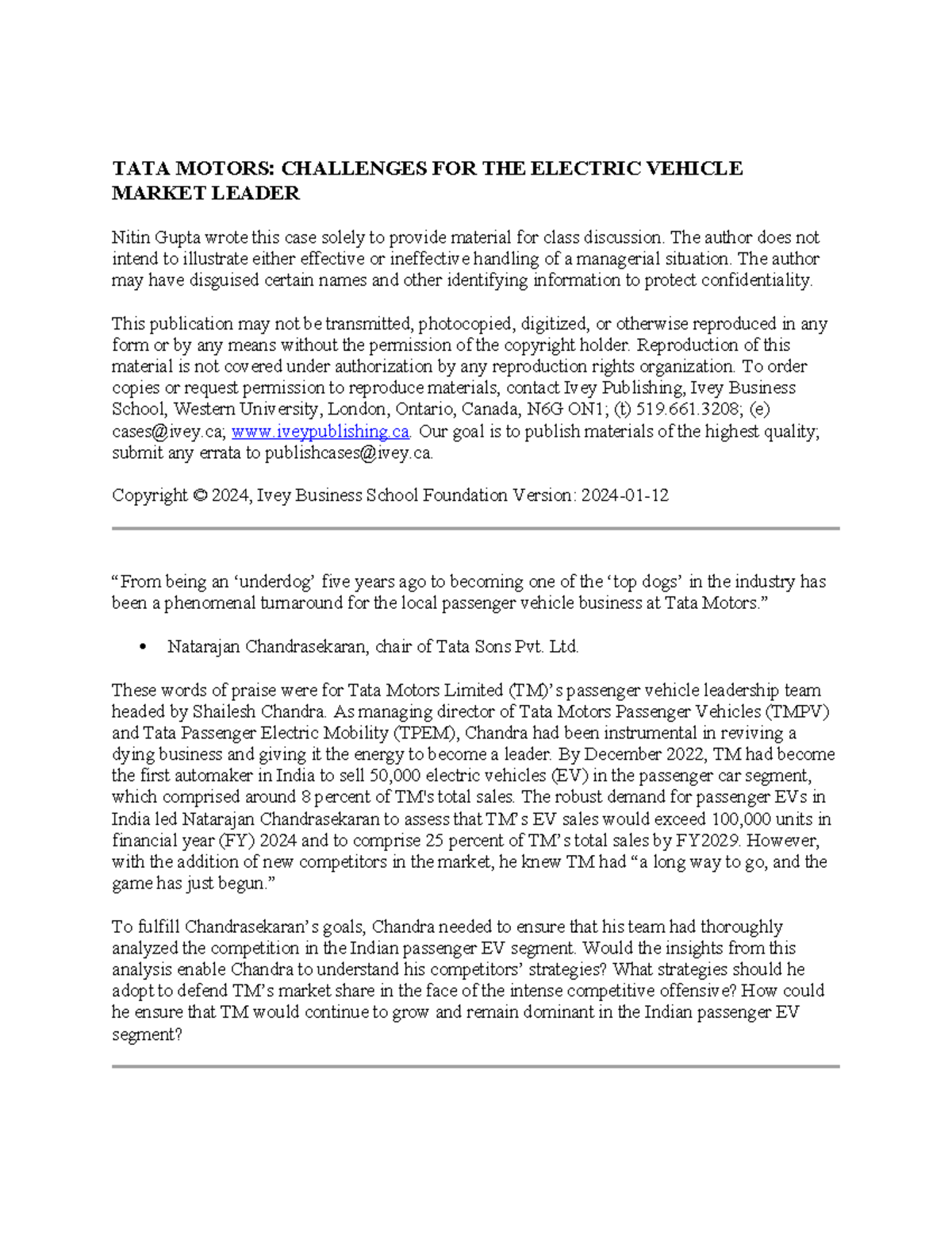 Tata Motors Case Study: Navigating Electric Vehicle Challenges - Studocu