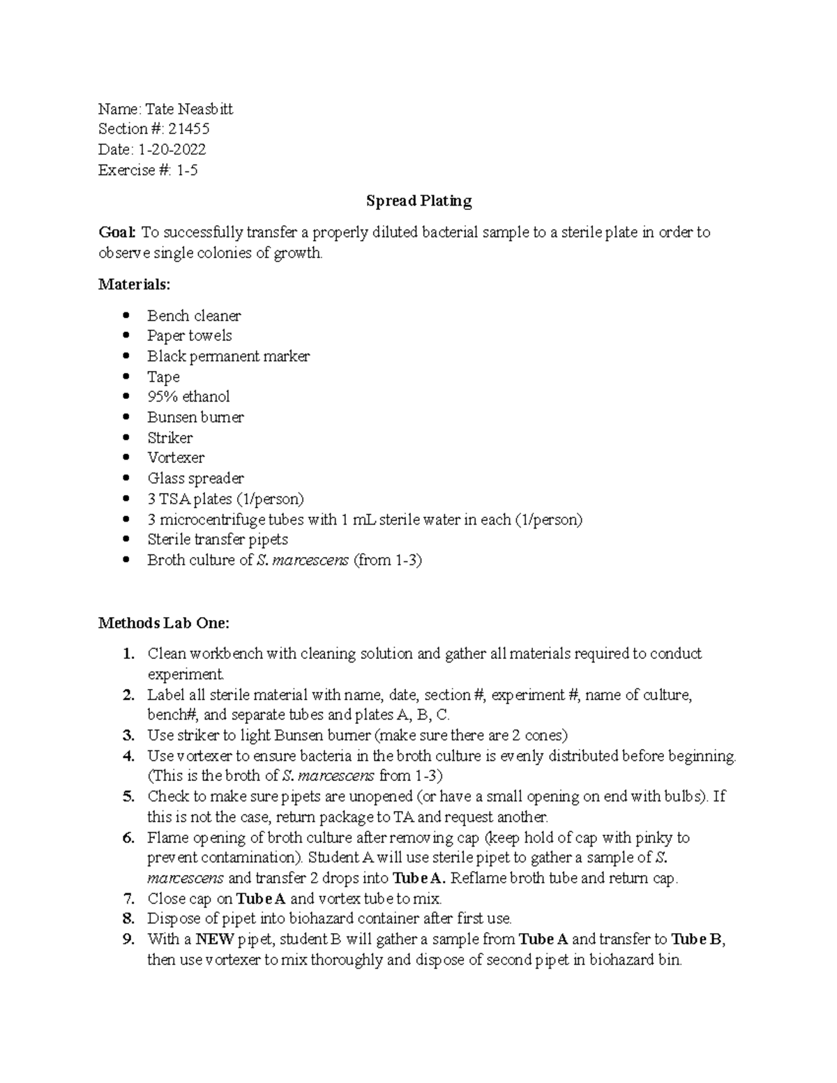Pre Lab 1-5: Spread Plating Method for Assignment 1-5 - Studocu