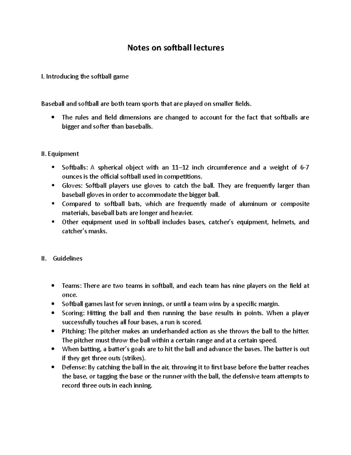 Lecture Notes - Understanding the Game of Softball Essentials - Studocu