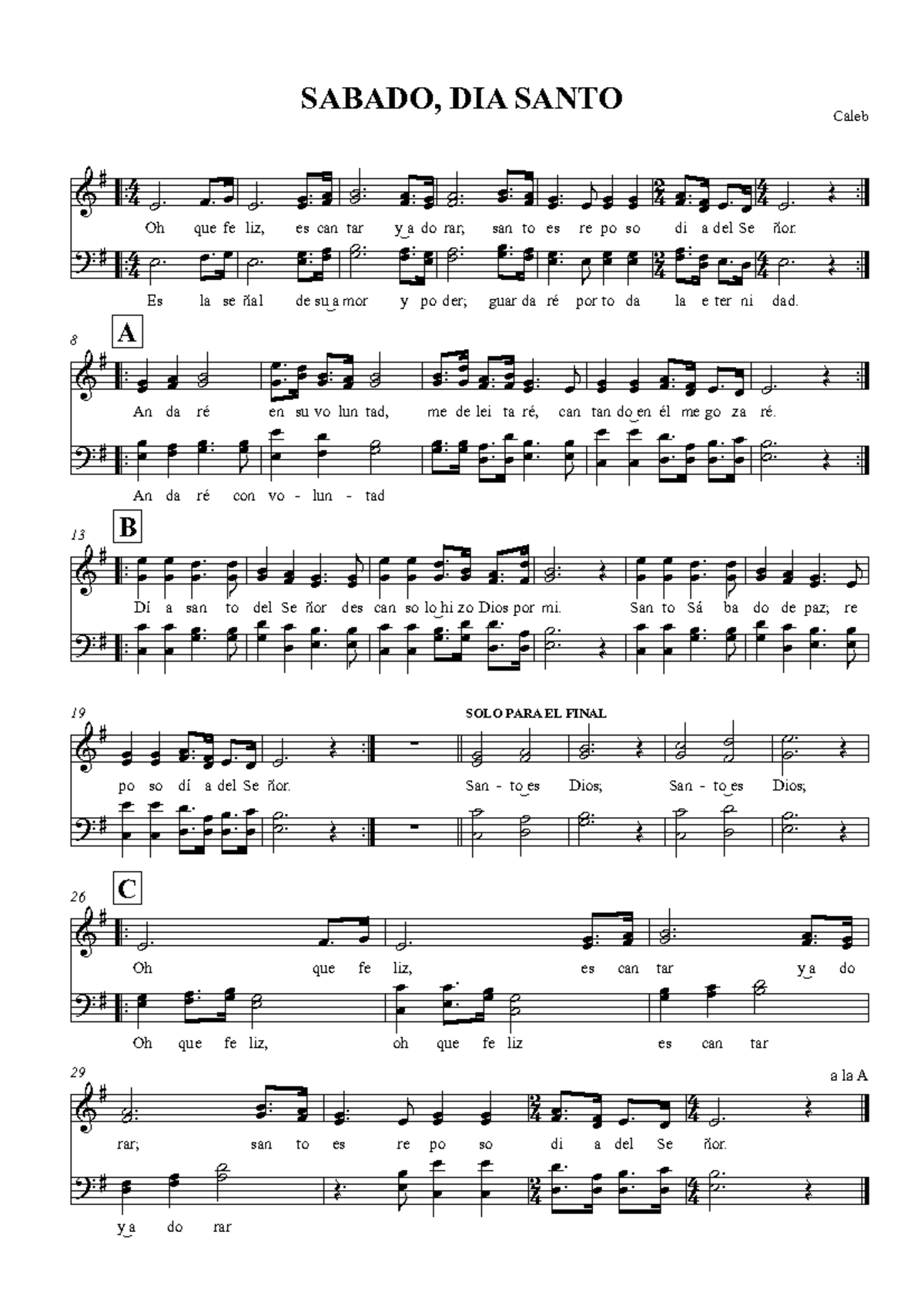 SABADO, DIA SANTO - Coro y Letra de Canciones - Studocu