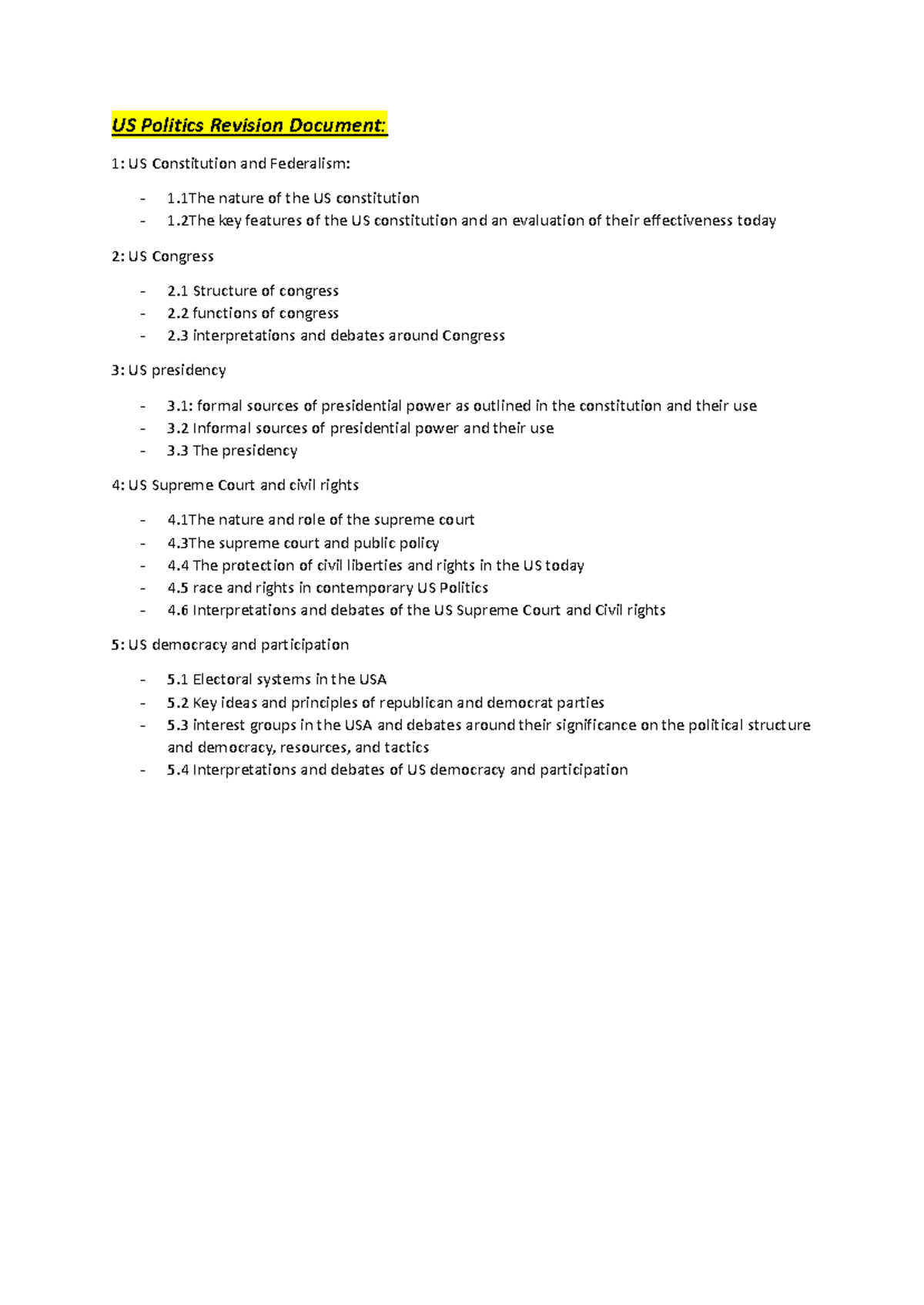 US Politics CH 1-5 Revision Notes for Final Exam - Studocu