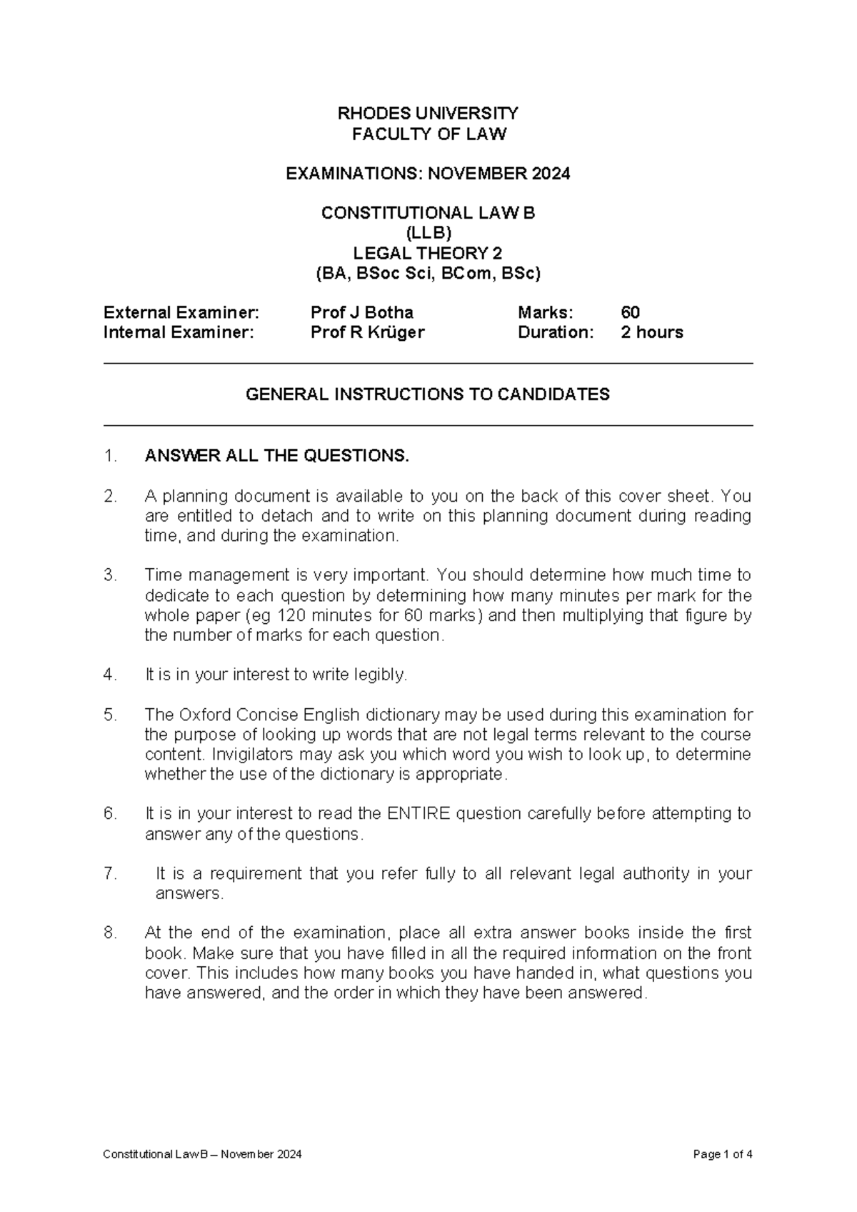 Constitutional Law B (LLB) November 2024 Final Exam Guidelines - Studocu