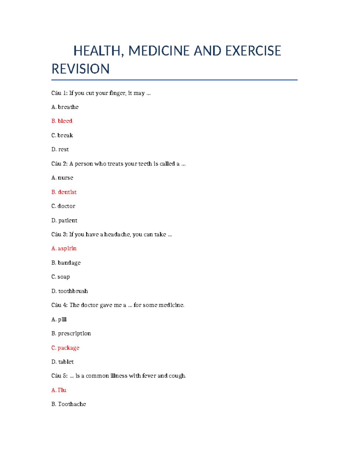 HEALTH 101: MEDICINE & EXERCISE REVISION NOTES - Studocu