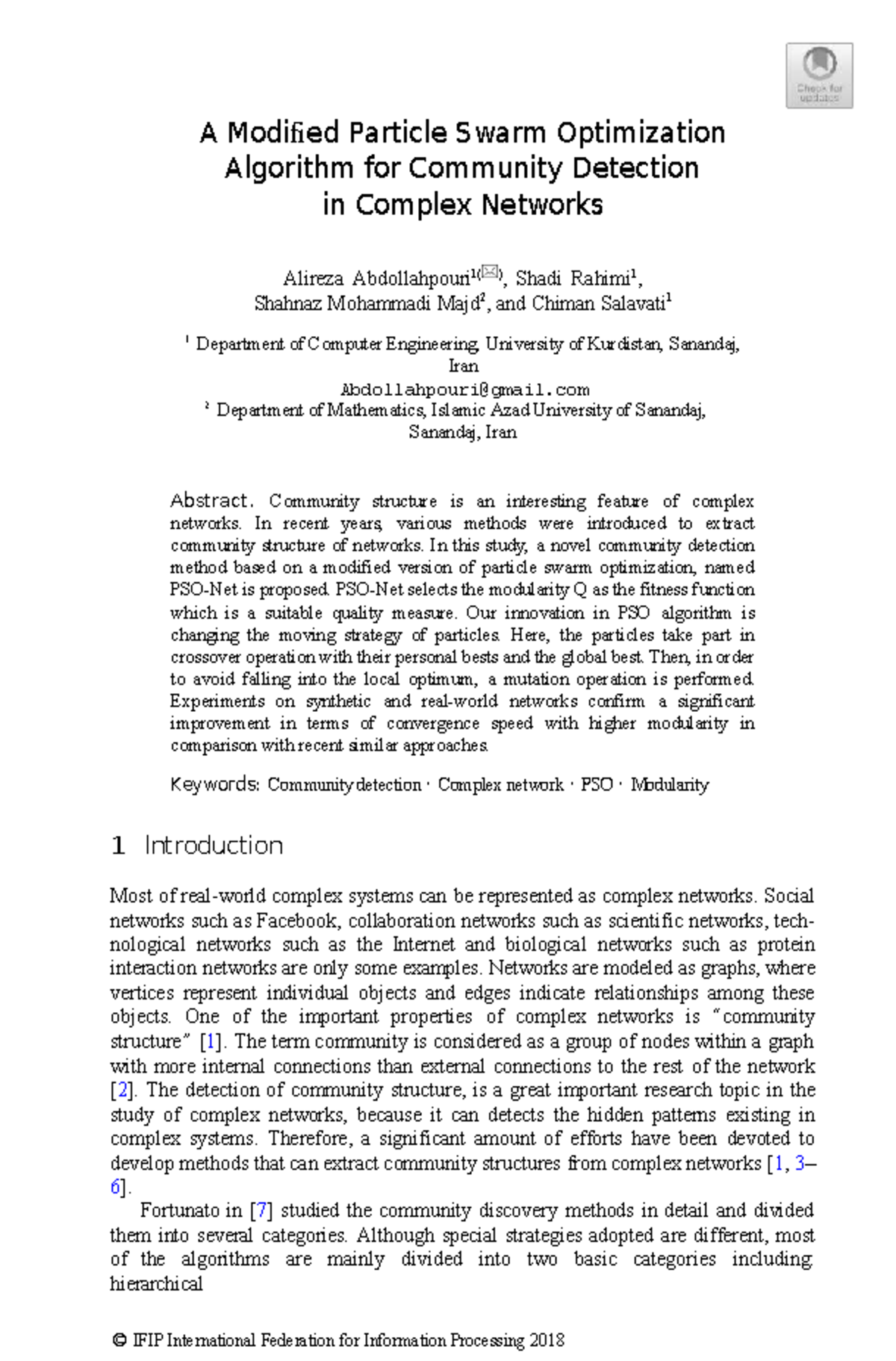 A Modified PSO Algorithm for Community Detection in Complex Networks ...