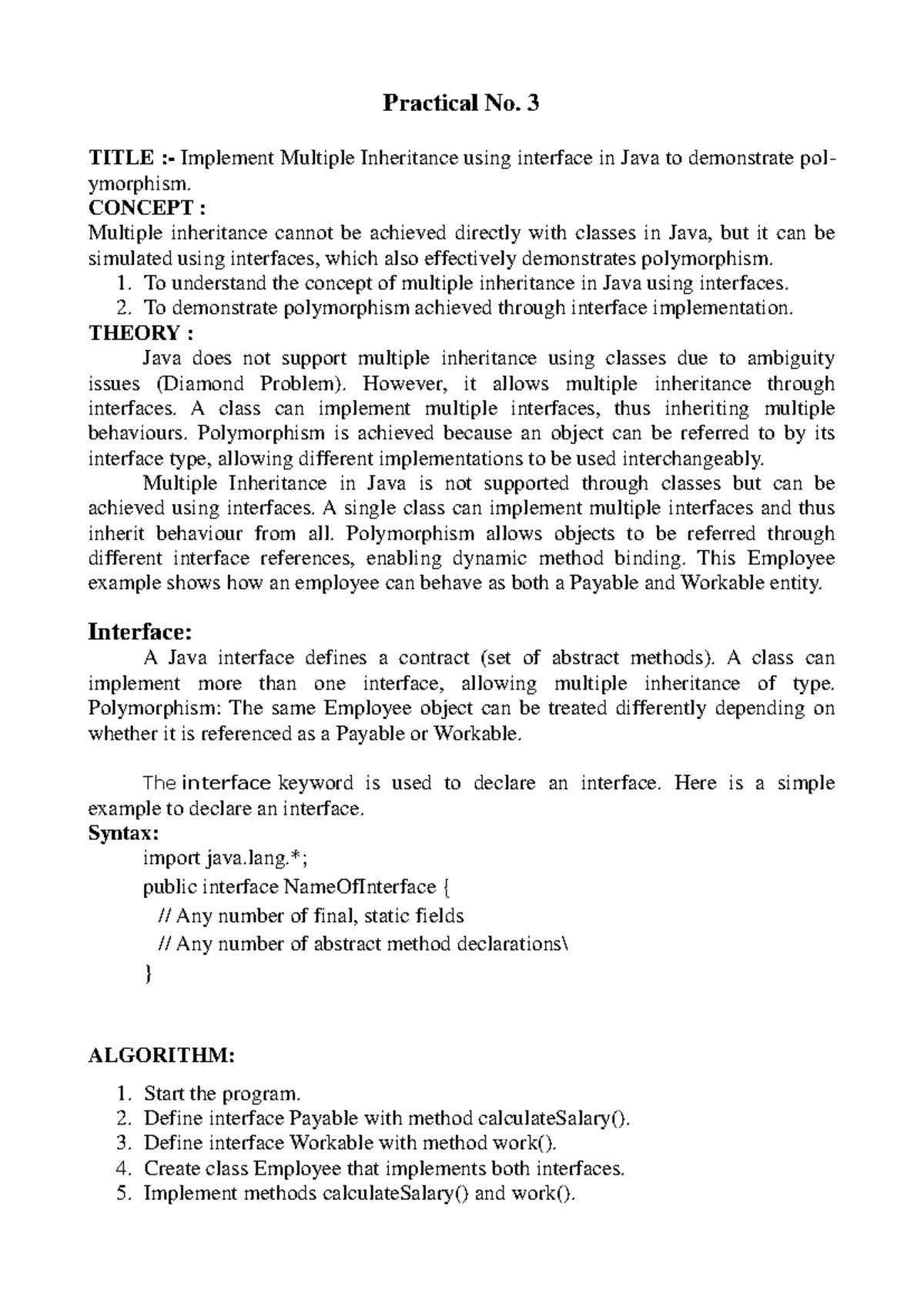 G- Practical No. 3: Implementing Multiple Inheritance & Polymorphism in ...