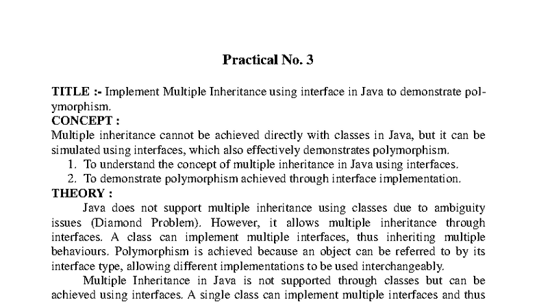 G- Practical No. 3: Implementing Multiple Inheritance & Polymorphism in ...