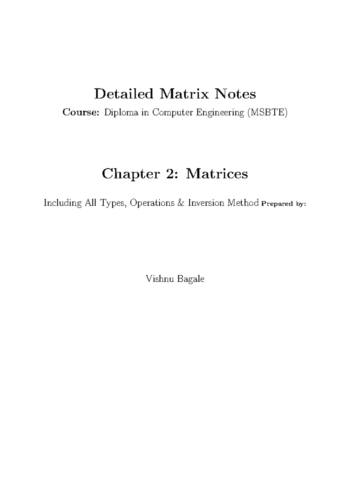 Diploma in Computer Engineering (MSBTE) Chapter 2: Matrices Notes - Studocu