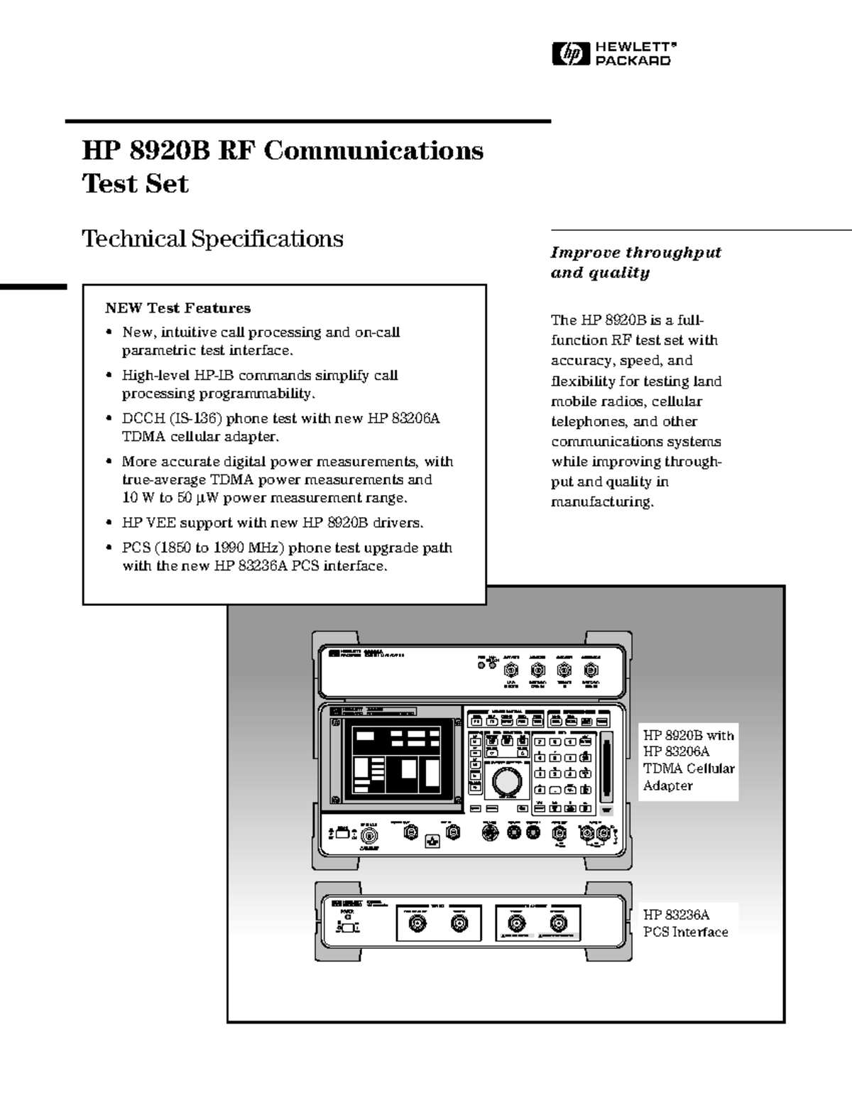 HP 8920B RF Communications Test Set: Technical Specs & Features 