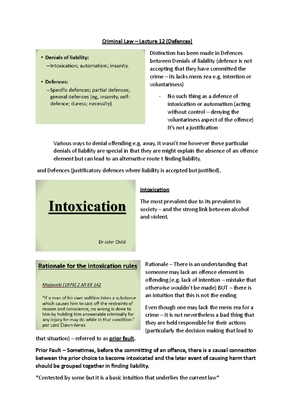 Criminal Law - Lecture 12: Intoxication and Automatism Defences ...