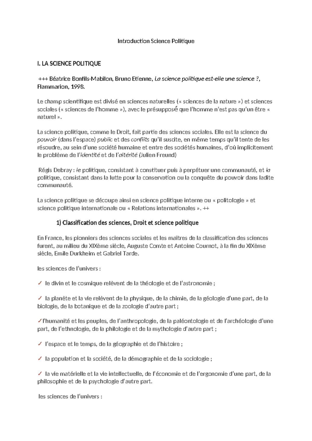Introduction à la Science Politique I : Concepts et Évolutions - Studocu