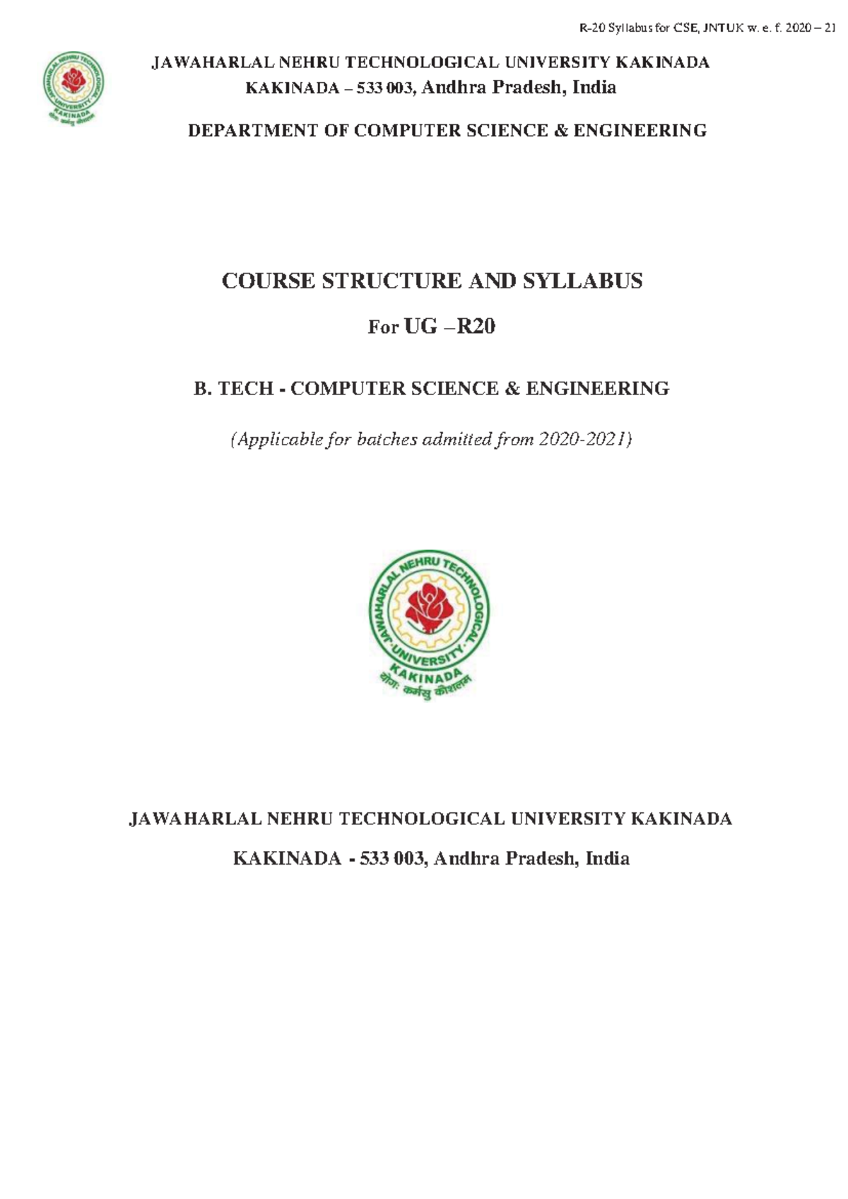 CSE 2-2 Syllabus for UG B.Tech (R20) - JNTUK 2020-21 - Studocu