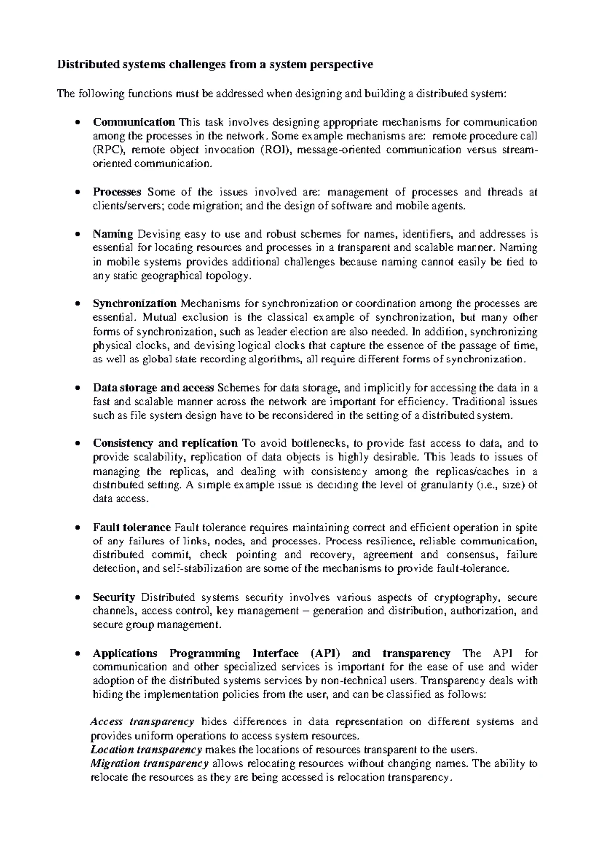 Distributed Computing Final Exam: Key Issues and Goals in Distributed ...