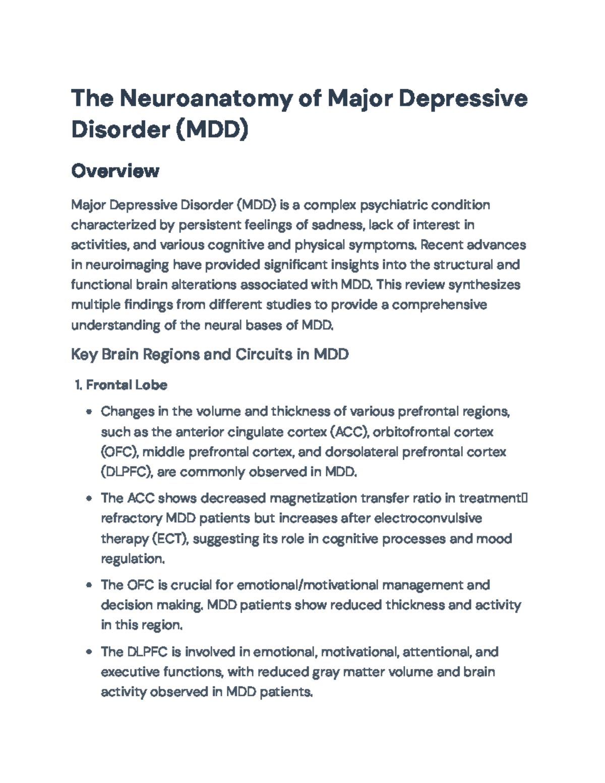 Neuroanatomy of Major Depressive Disorder (MDD): Key Insights and ...
