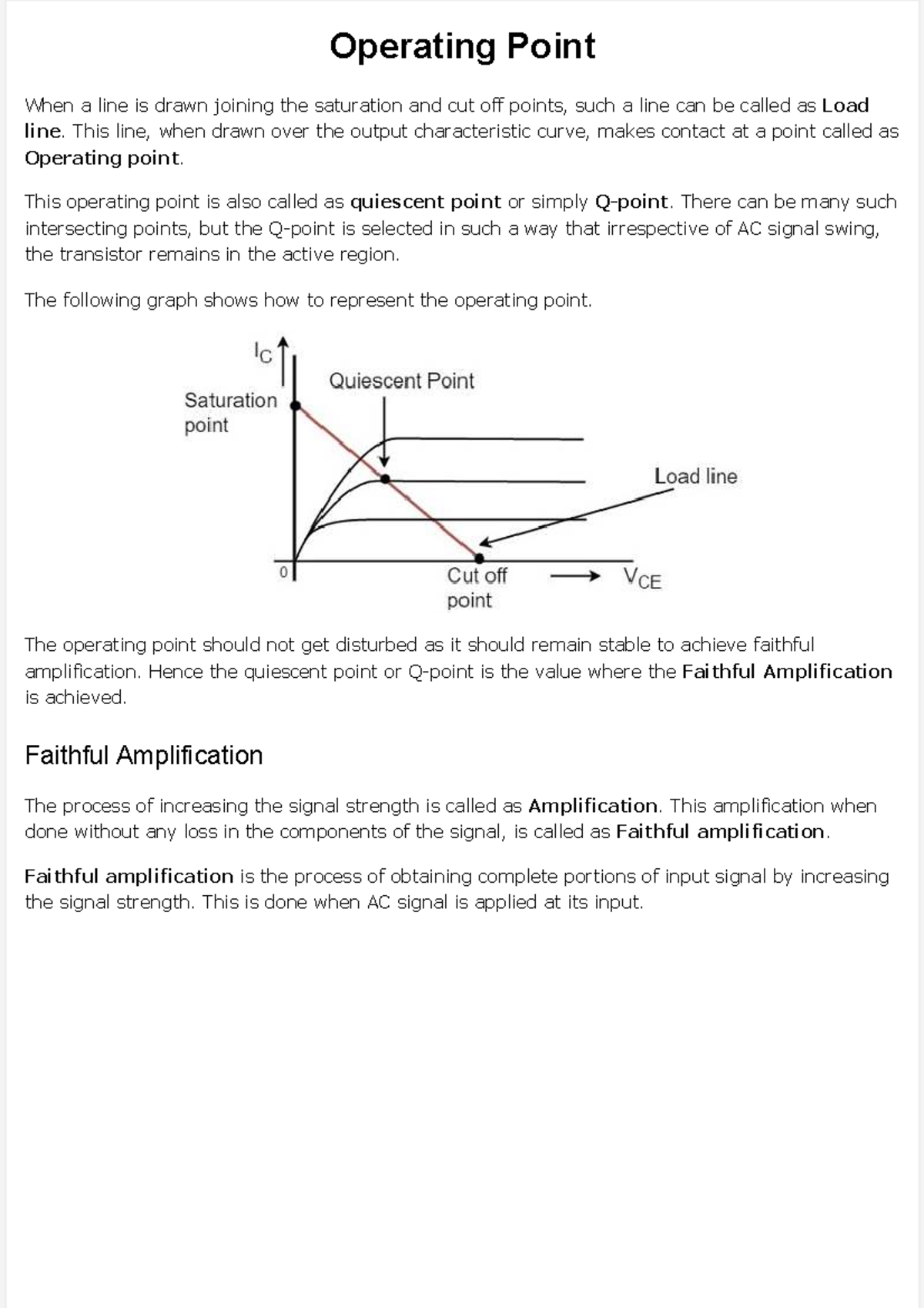 Operating Point for Transistors: Faithful Amplification Explained - Studocu