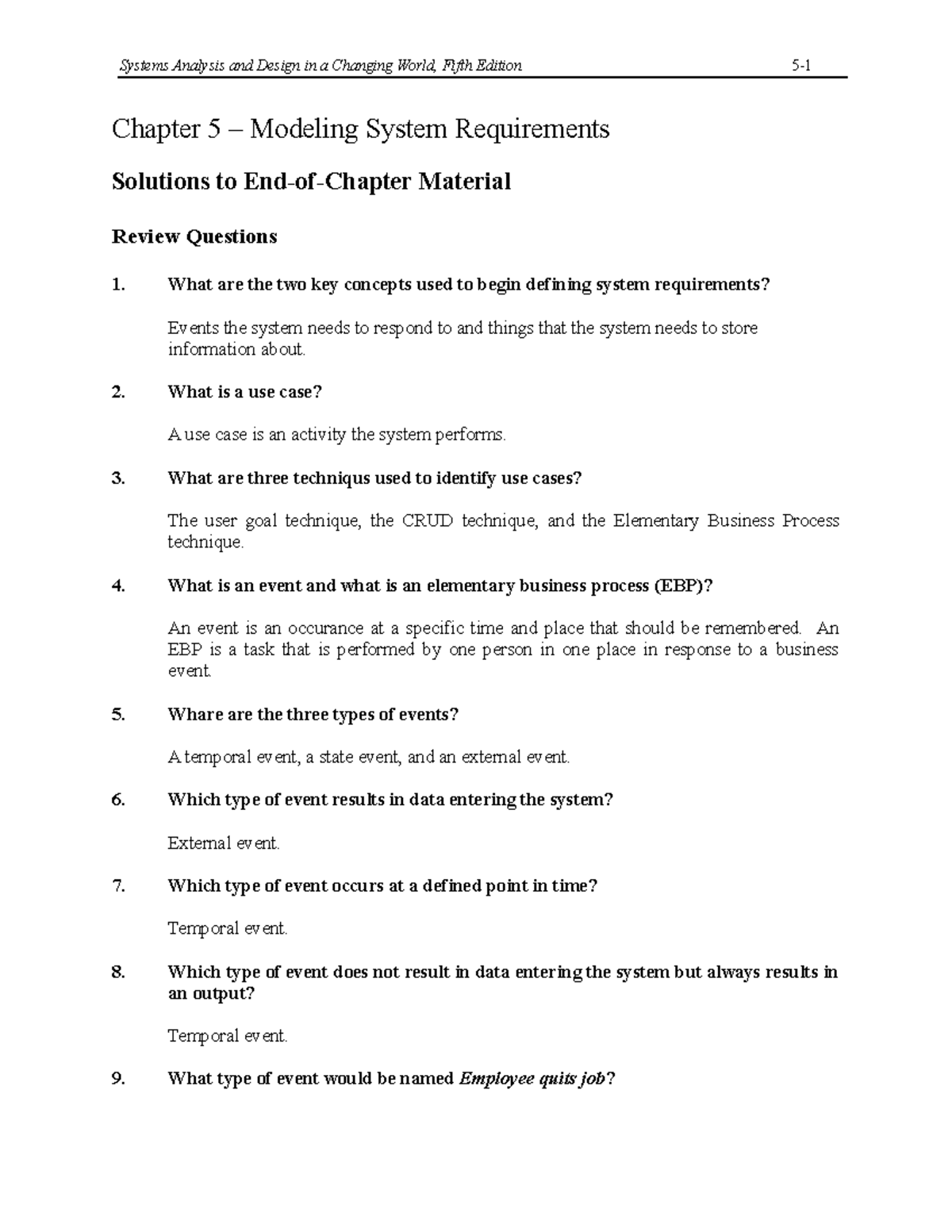 Chapter 5 - System Requirements Modeling Solutions for Course CS101 ...