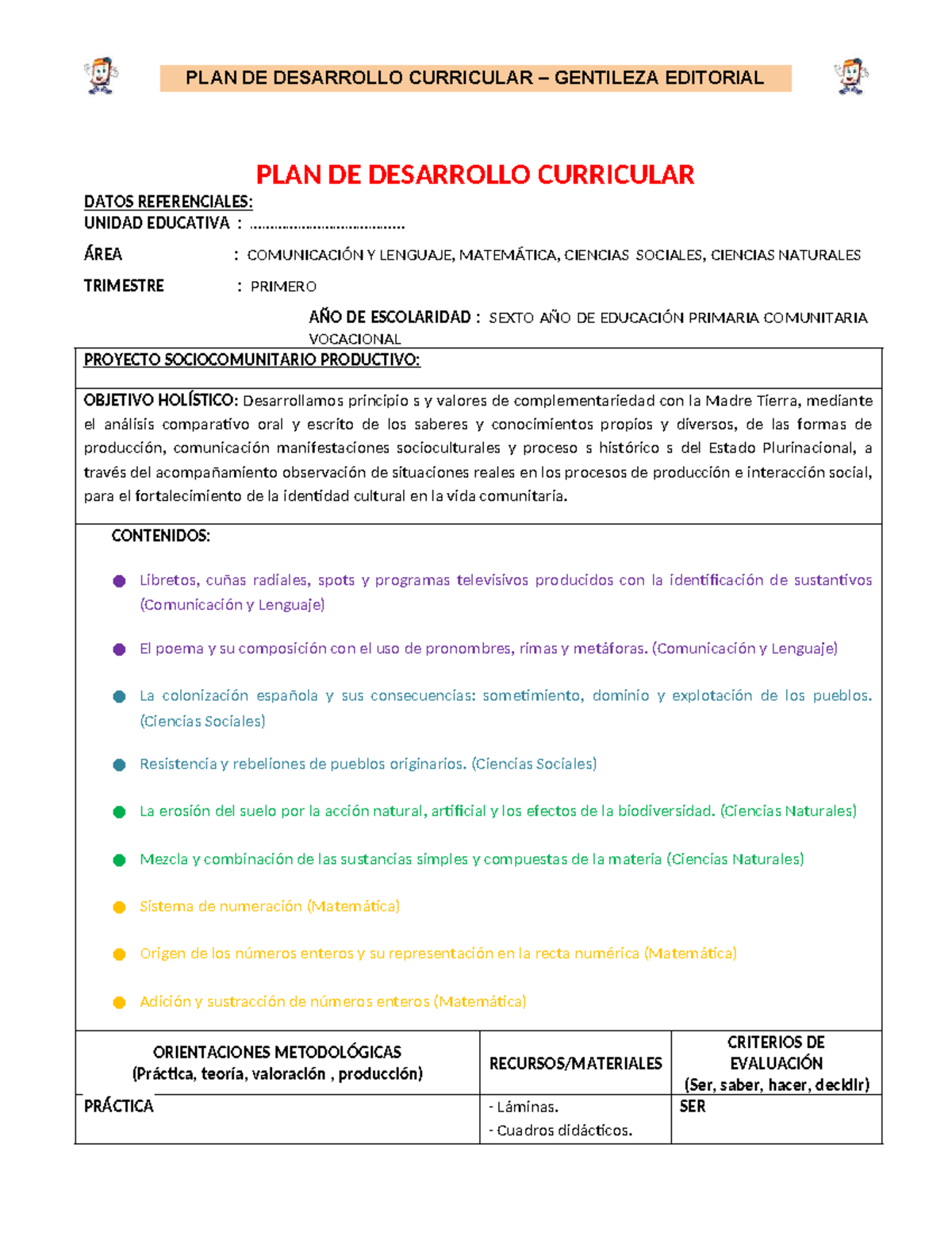 6TO - Primaria - PDC 2024: Plan de Desarrollo Curricular Gentileza ...