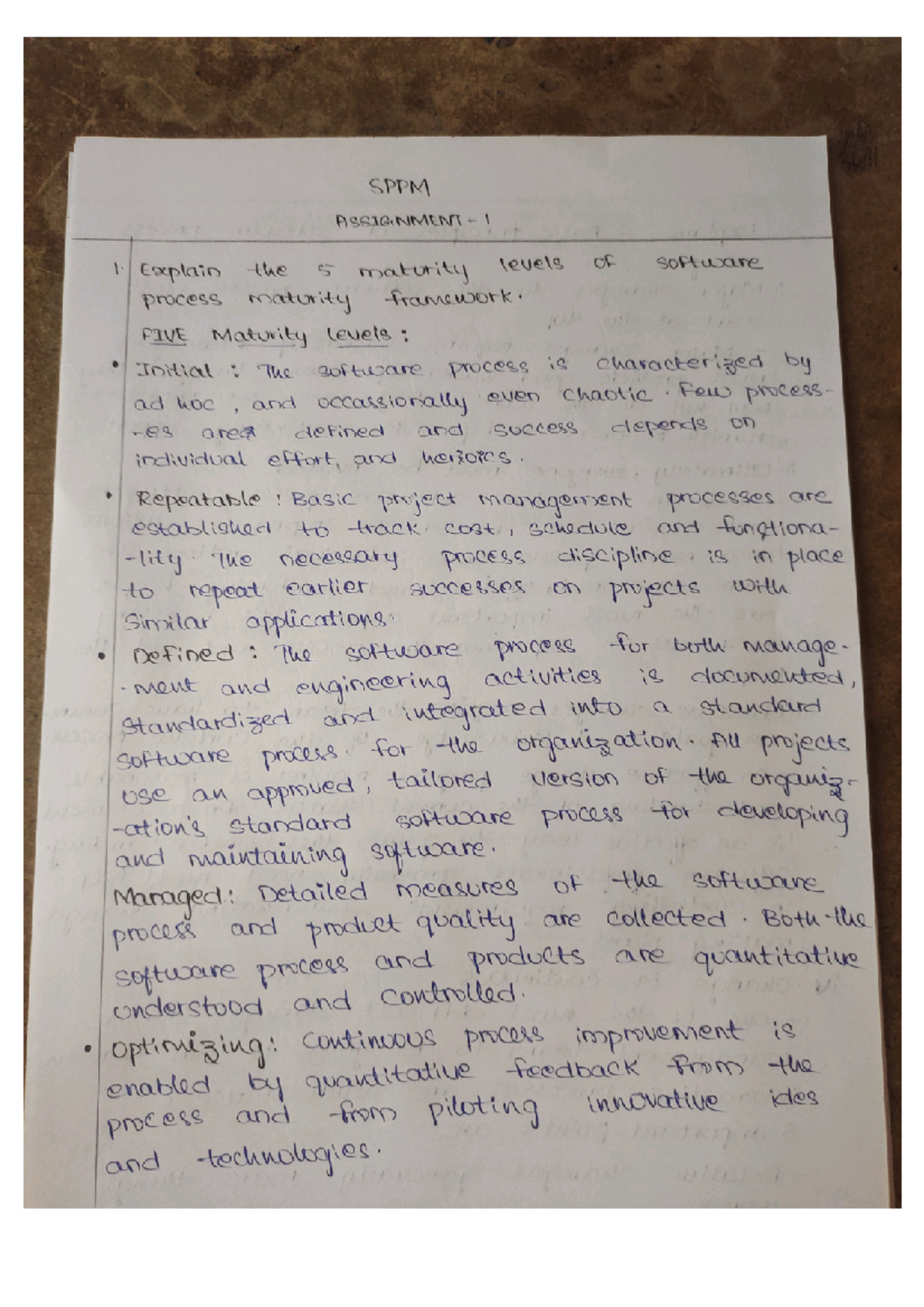 SPPM - Assignment 1: Software Process Maturity Levels and Change ...