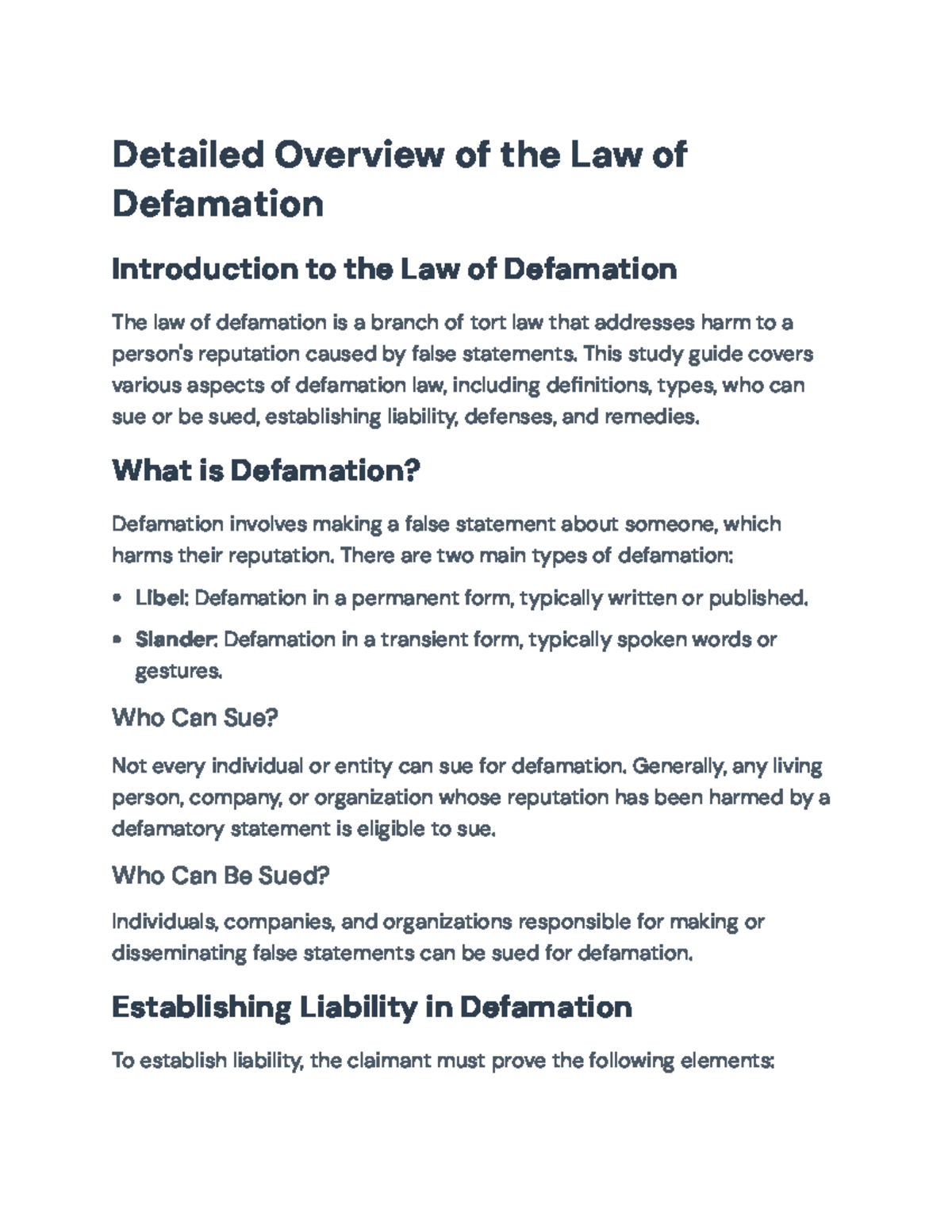 Overview of Defamation Law: Principles and Case Analysis - Detailed ...