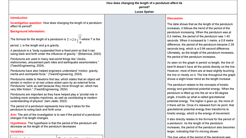 Physics Poster: Investigating Pendulum Length vs. Period - Studocu