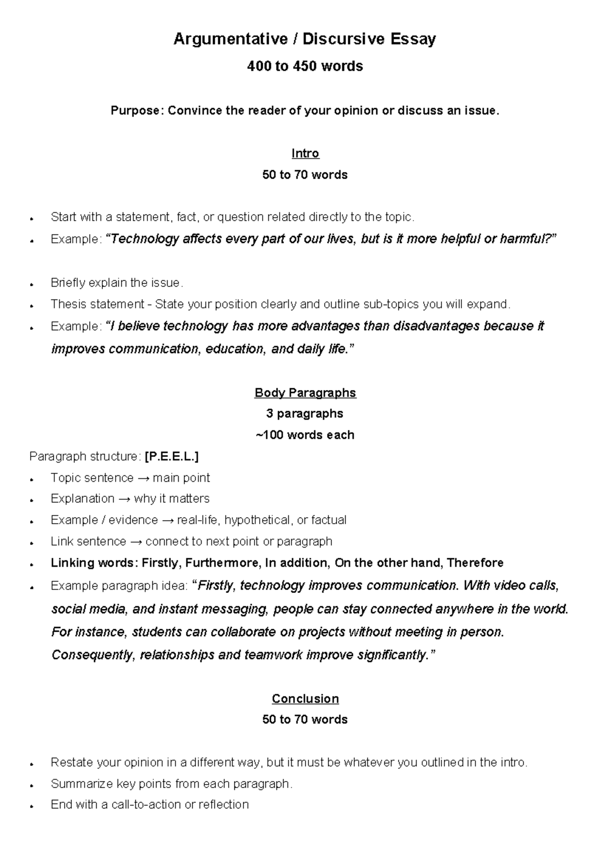 ENG - Argumentative Essay Guidelines (400-450 Words) - Studocu