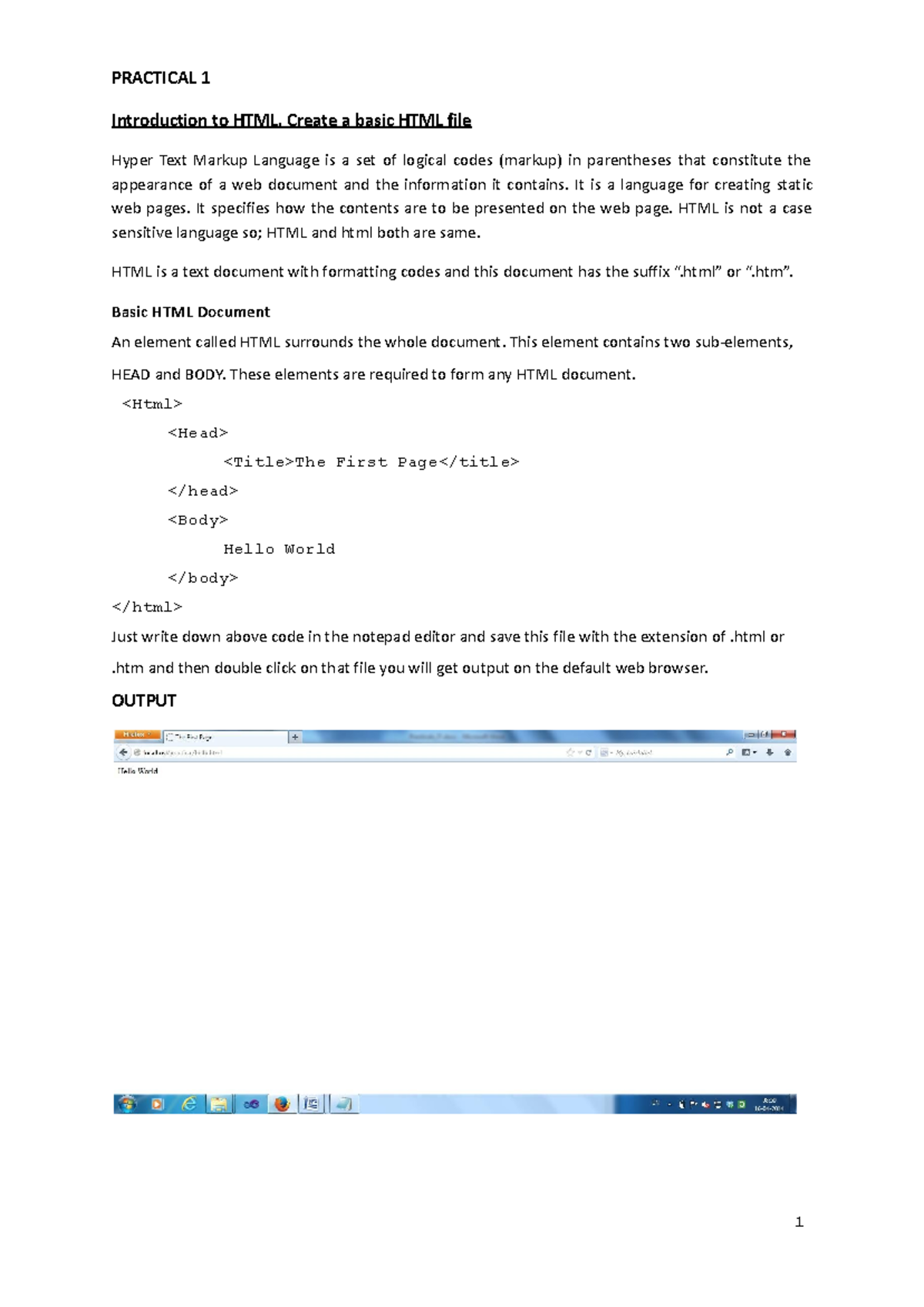 HTML Prog - Bca - 1 PRACTICAL 1 Introduction to HTML. Create a basic ...