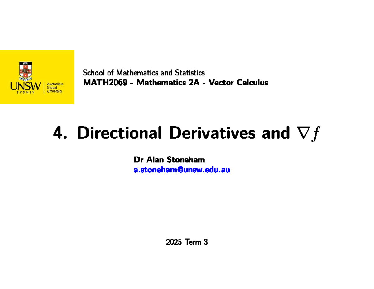 Directional Derivatives and Gradient in MATH2069 - Term 3 Notes - Studocu
