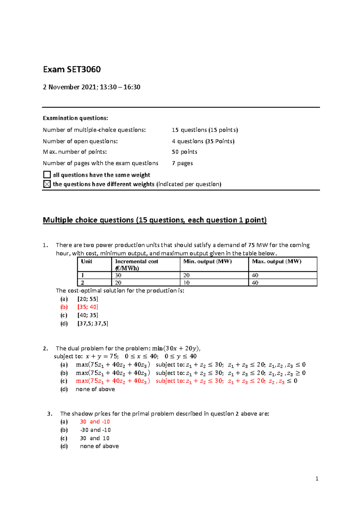 Exam SET3060 - Answers and Solutions for 2 Nov 2021 - Studeersnel