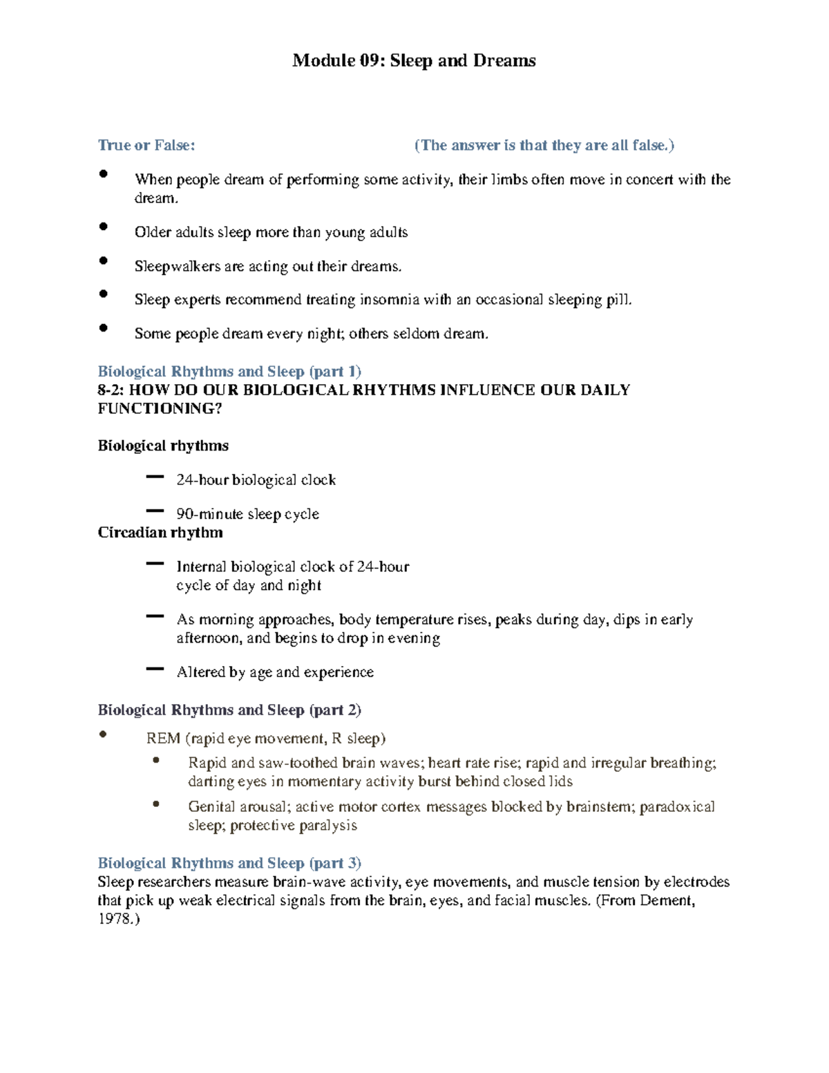 Module 09: Sleep and Dreams - Biological Rhythms and Functions of Sleep ...
