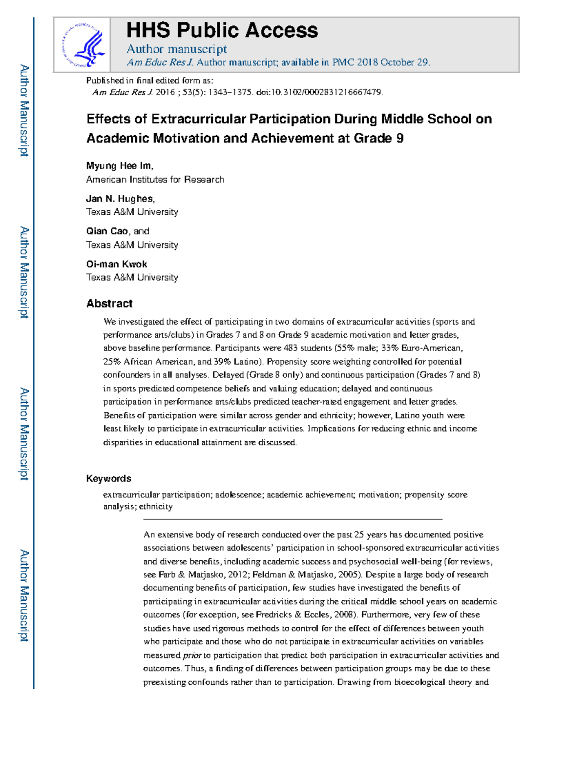 Effects of Extracurricular Activities on Academic Motivation and ...