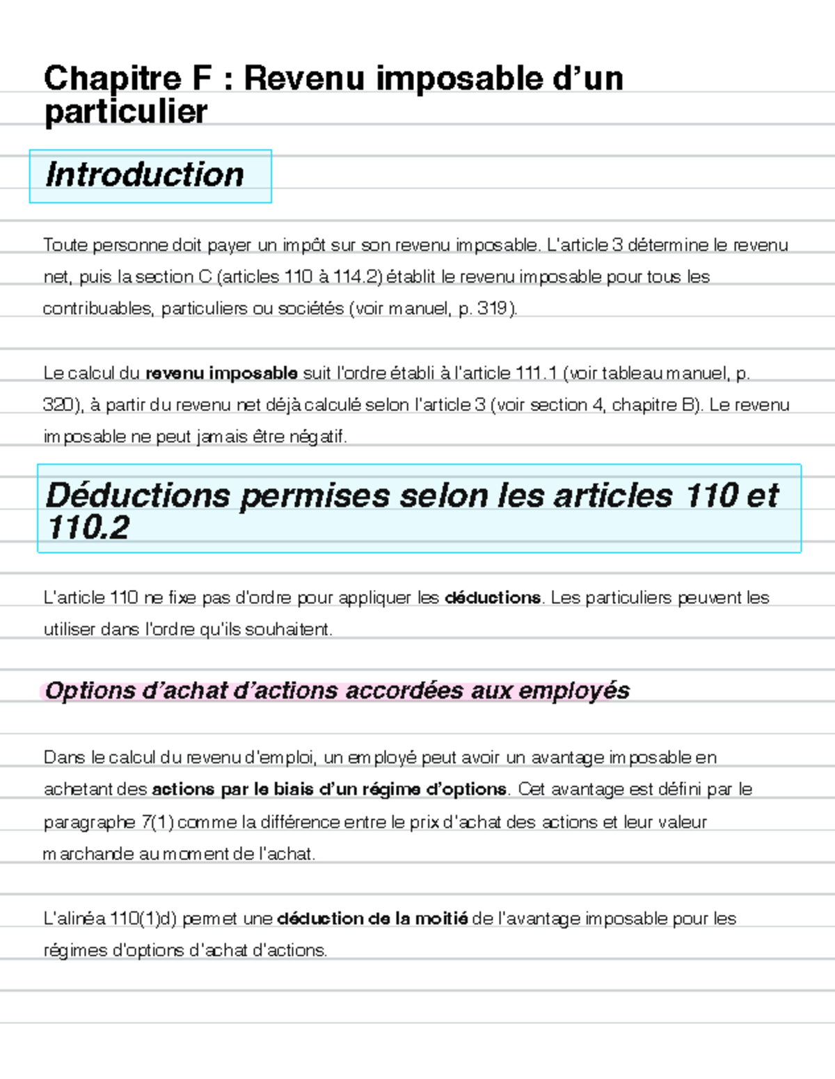 Déduction des gains en capital et pertes reportées selon l'article 111 ...