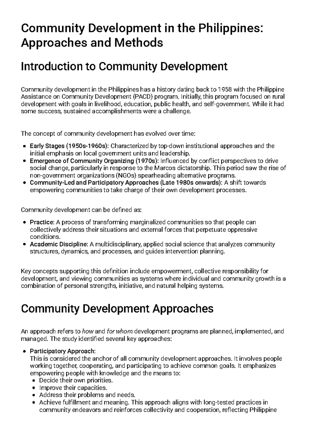 Community Development in the Philippines: Approaches & Methods Study ...