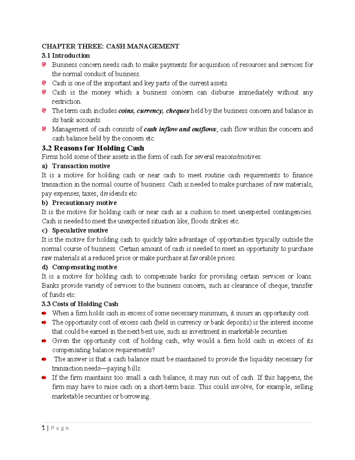 CHAPTER 3: CASH MANAGEMENT - FM II Financial Management Notes - Studocu