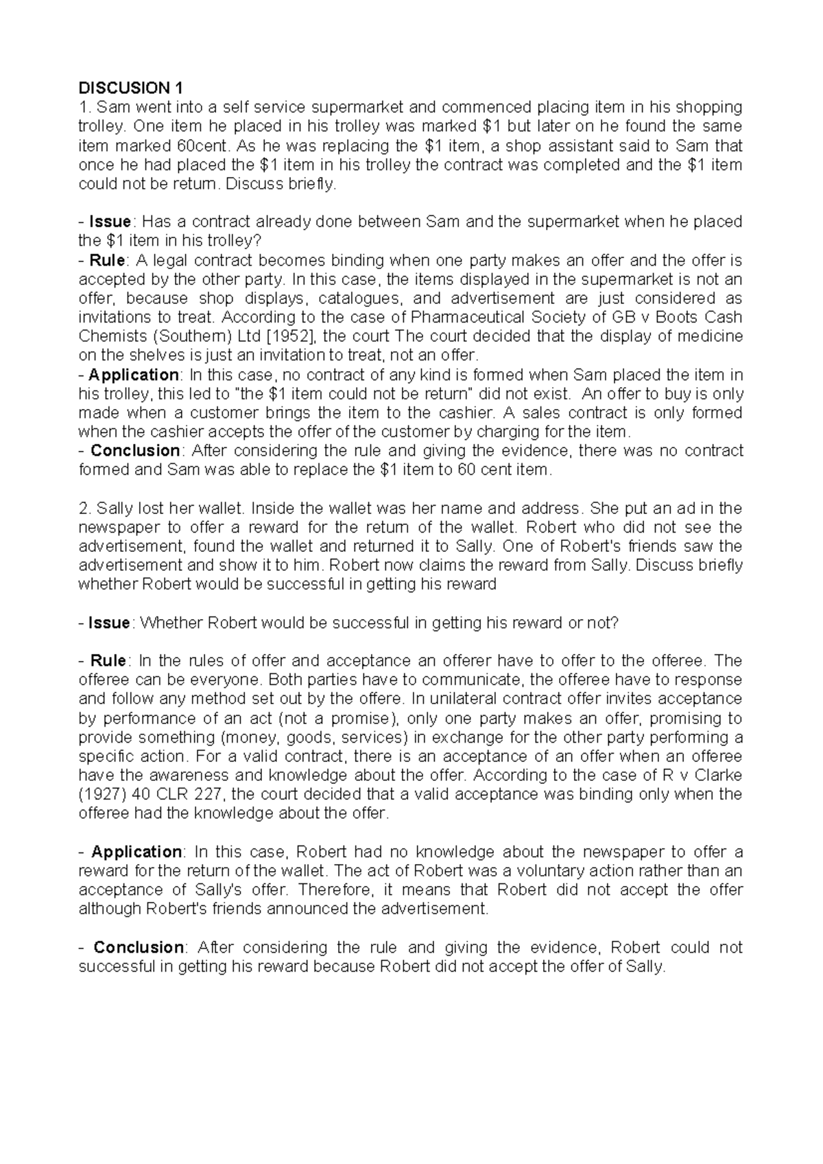 IRAC Method - Legal Discussions on Contractual Liabilities and ...