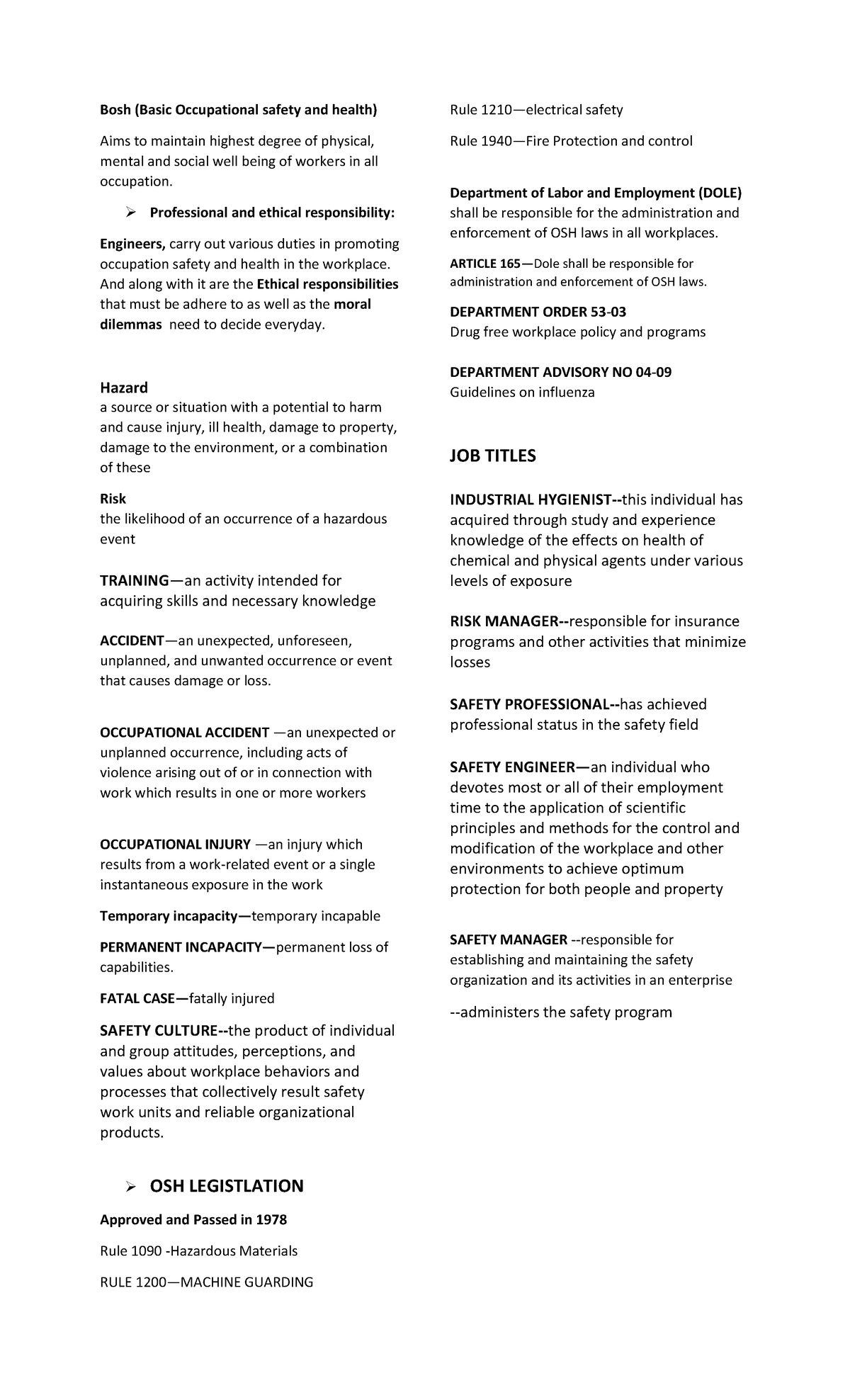 BOSH- Reviewer - Occupational Safety & Health Concepts (Modules 1-3 ...