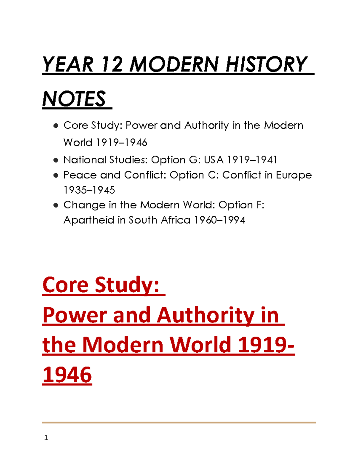 Sweat YEAR 12 Modern History Notes - YEAR 12 MODERN HISTORY NOTES Core ...