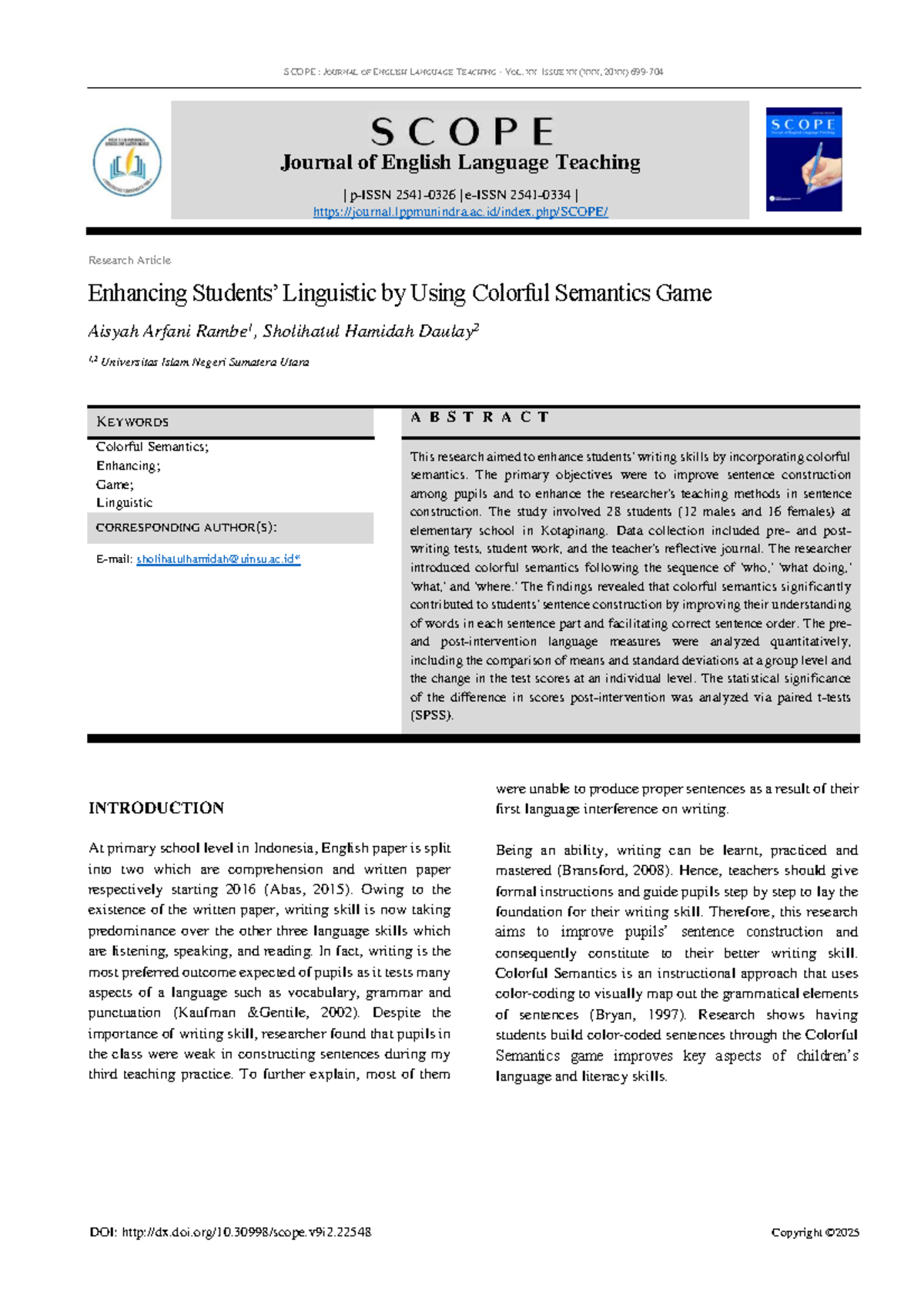Enhancing Writing Skills through Colorful Semantics: A Study (ELT 2025 ...
