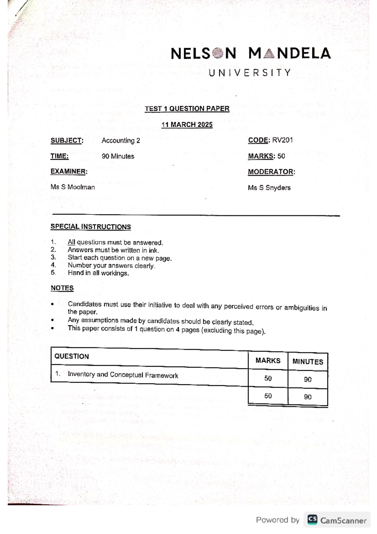 RV201 Test 1 March 2025 - NELS N M NDELA UNIVERSITY TEST 1 QUESTION ...