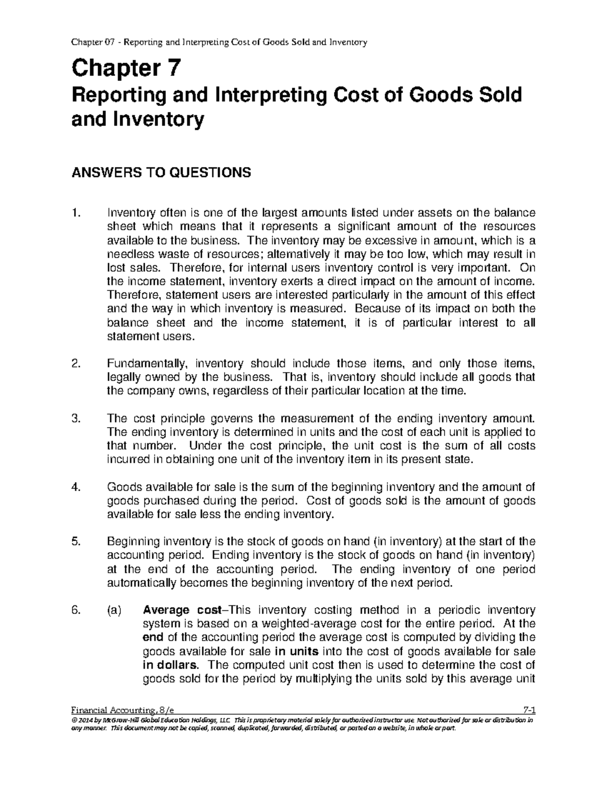 Chapter 7 Solutions - Reporting & Interpreting Cost of Goods Sold - Studocu
