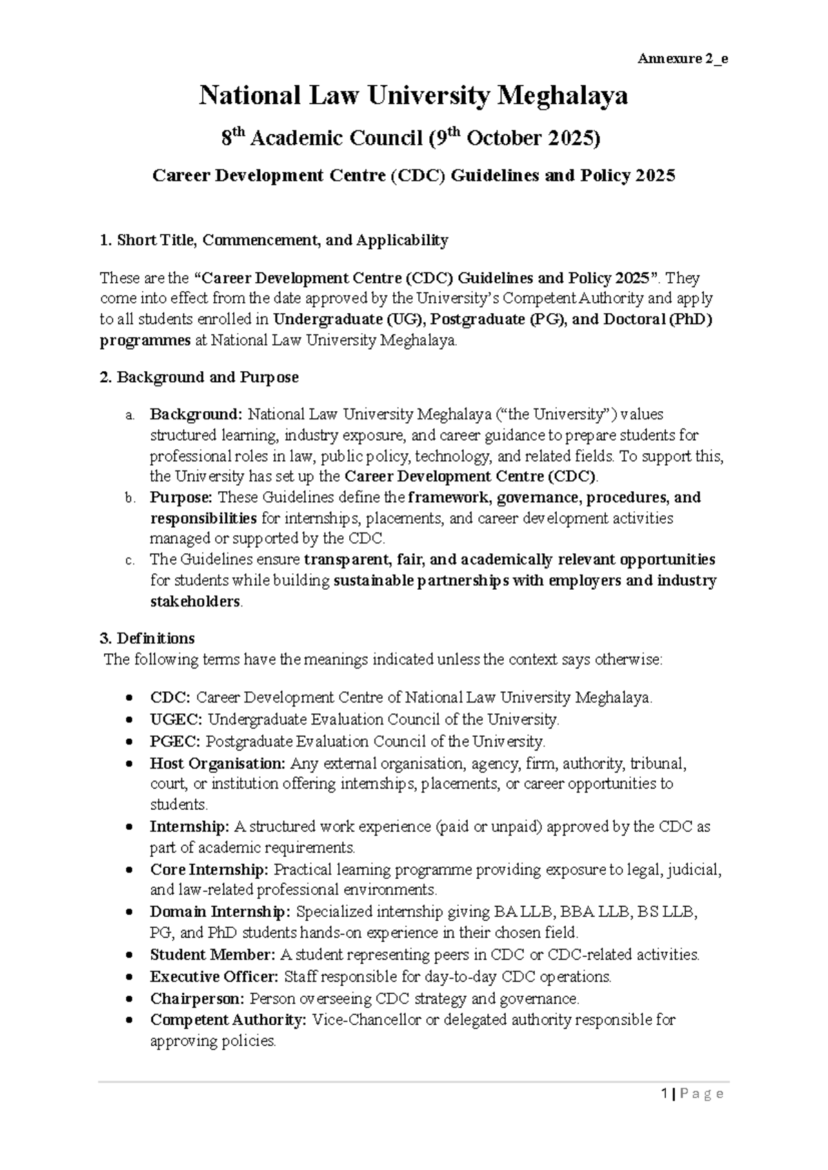CDC Guidelines and Policy 2025 for NLU Meghalaya Students - Studocu