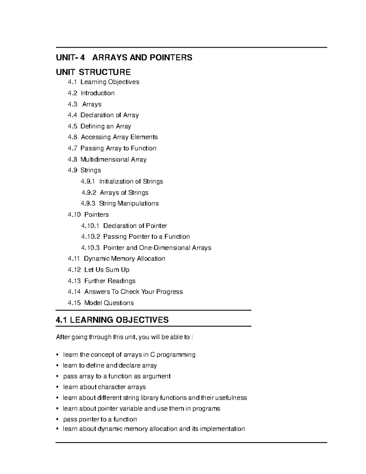Mod-4-c - C Programming Module 4: Arrays and Pointers Notes - Studocu