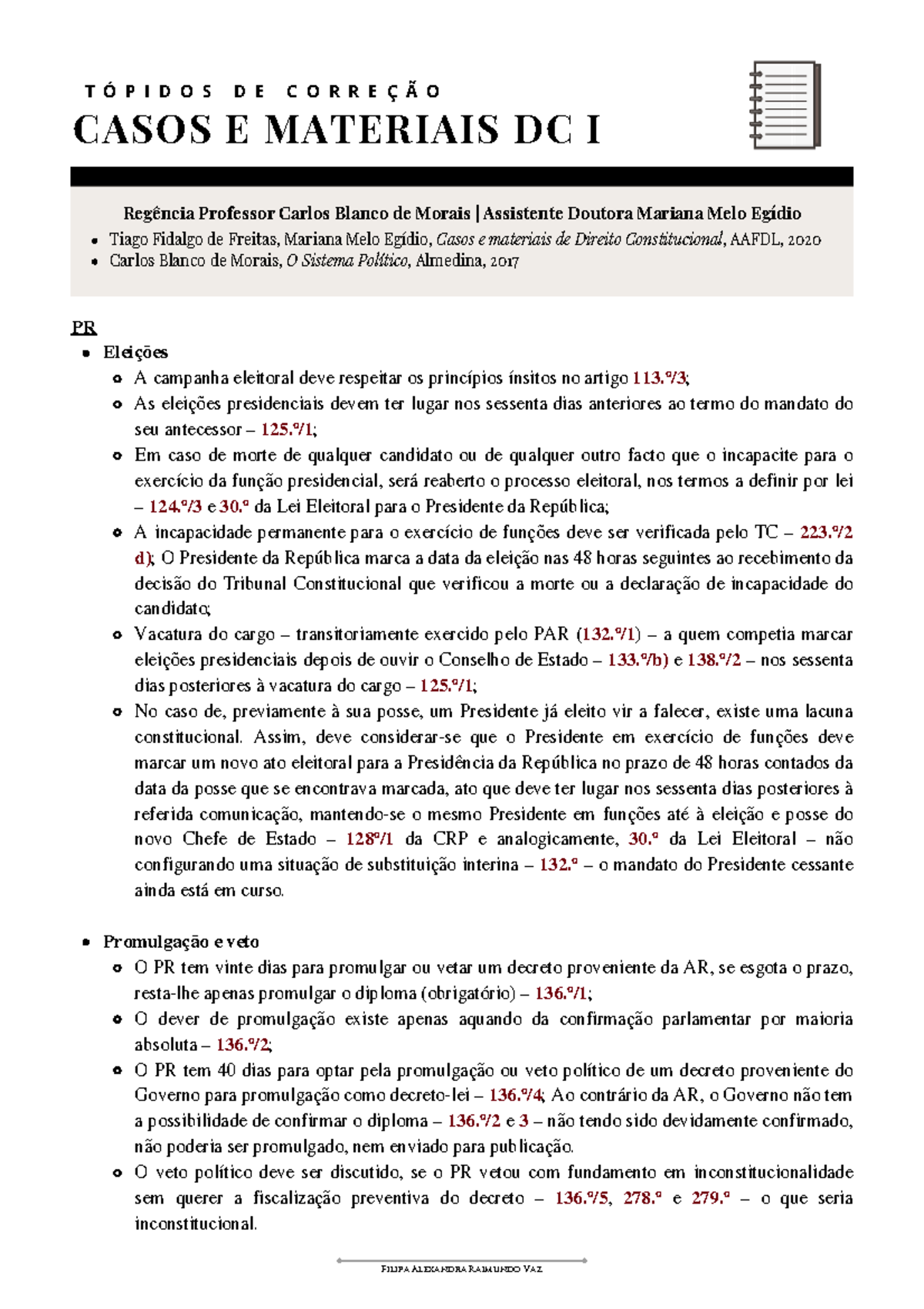 Casos e Materiais Direito Constitucional I - Prof. M. Melo Egídio - Studocu